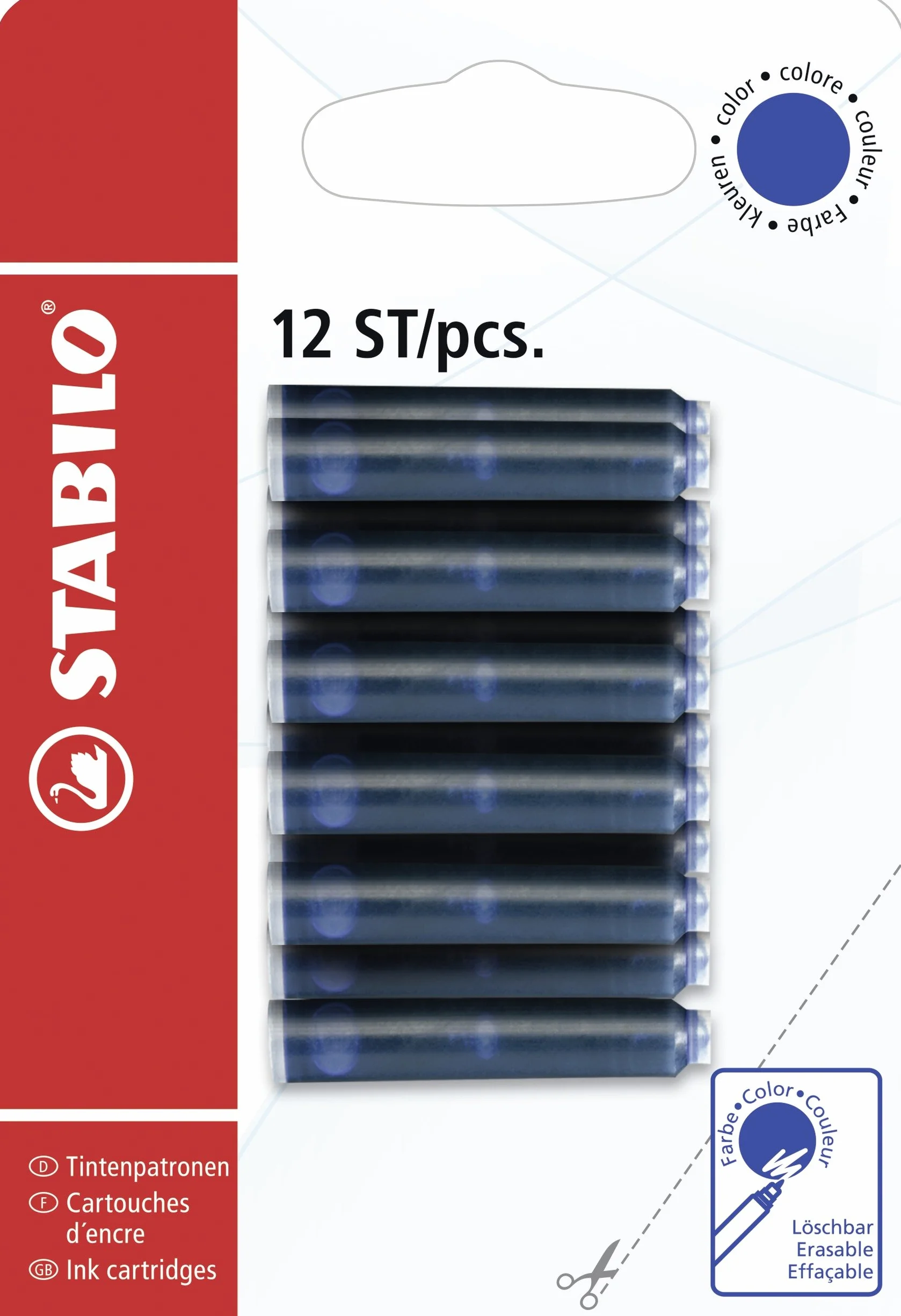 STABILO Refill Cartuccia Penna Roller Stilografica 12 sztuk Niebieski