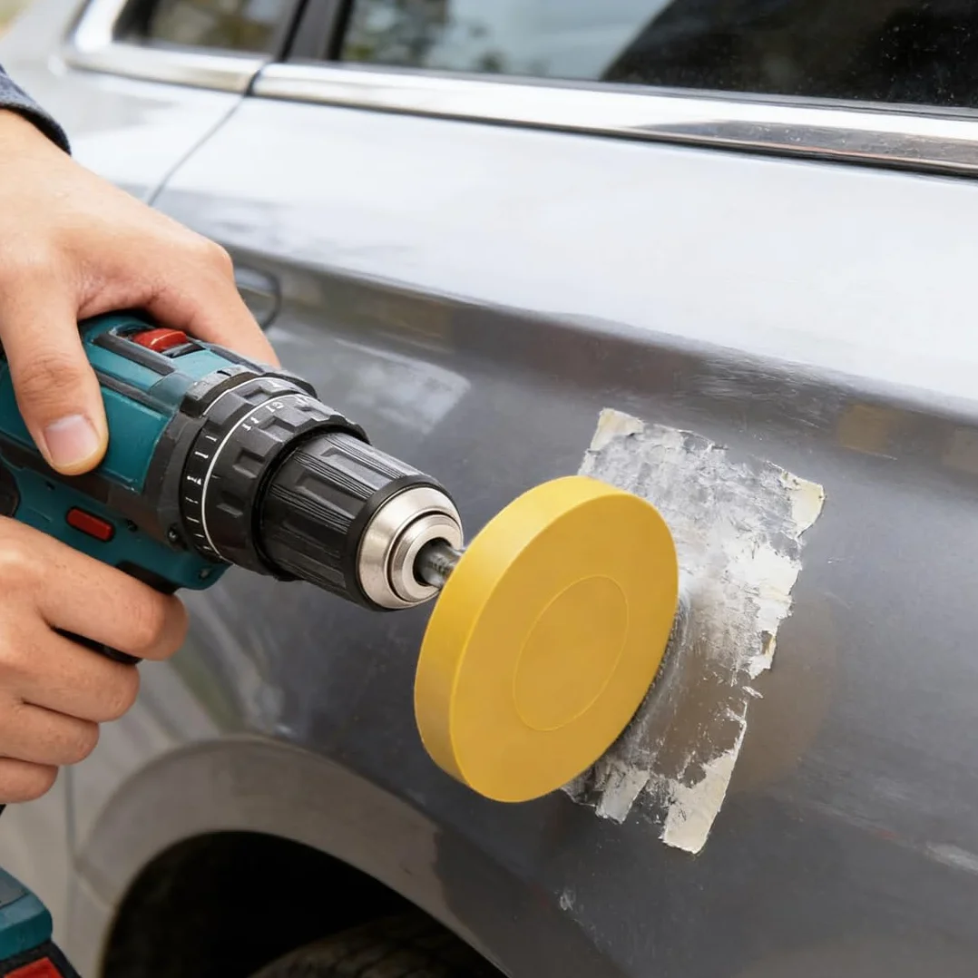 Gomma Rimuovi Adesivi Auto Ø88 mm con Adattatore, Rimozione Colla Carrozzeria, Compatibile Trapano e Avvitatore