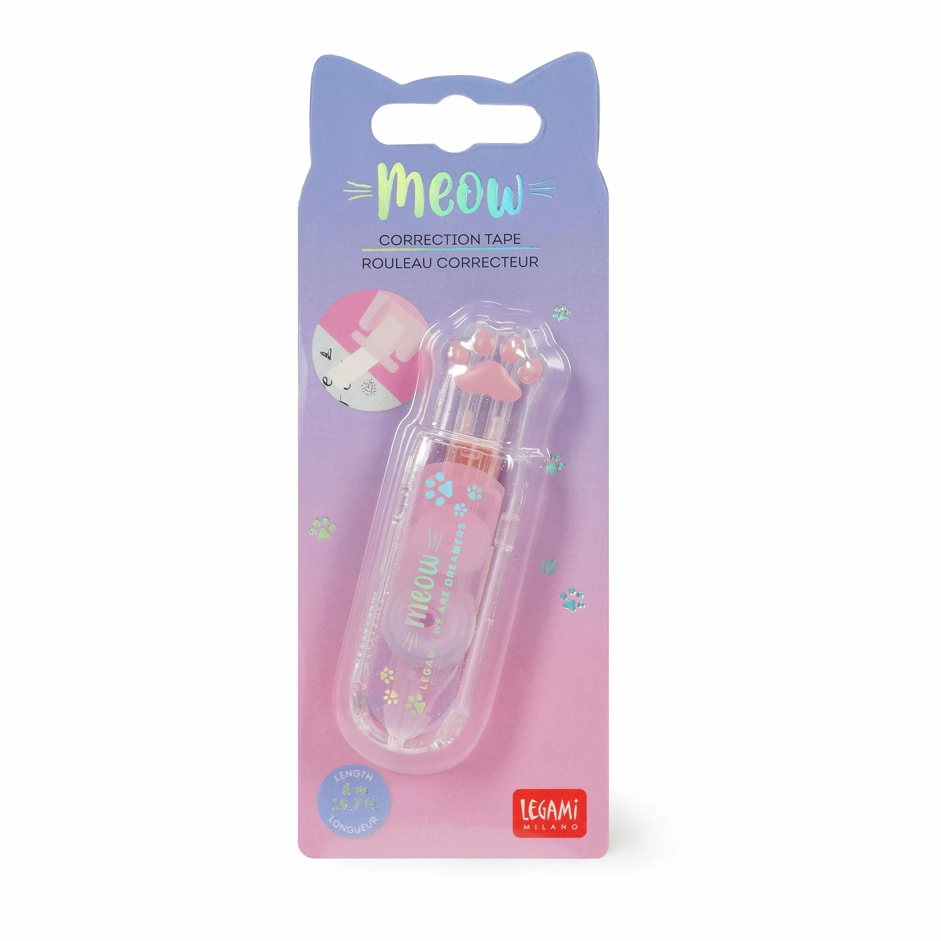 Legami Correttore a Nastro Meow Bianchetto Asciutto Punta Retrattile Tema Kitty