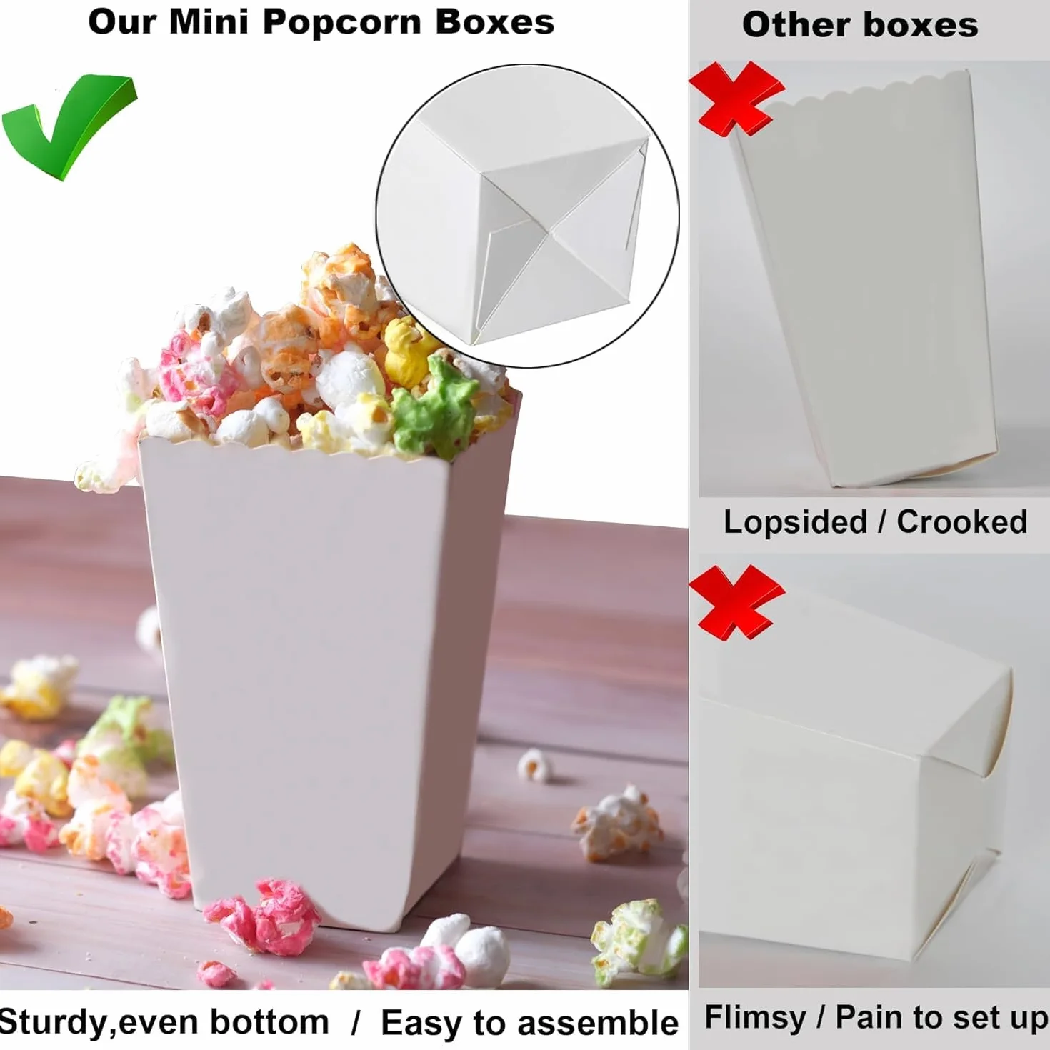 60 białych pudełek na popcorn małe kino przekąski