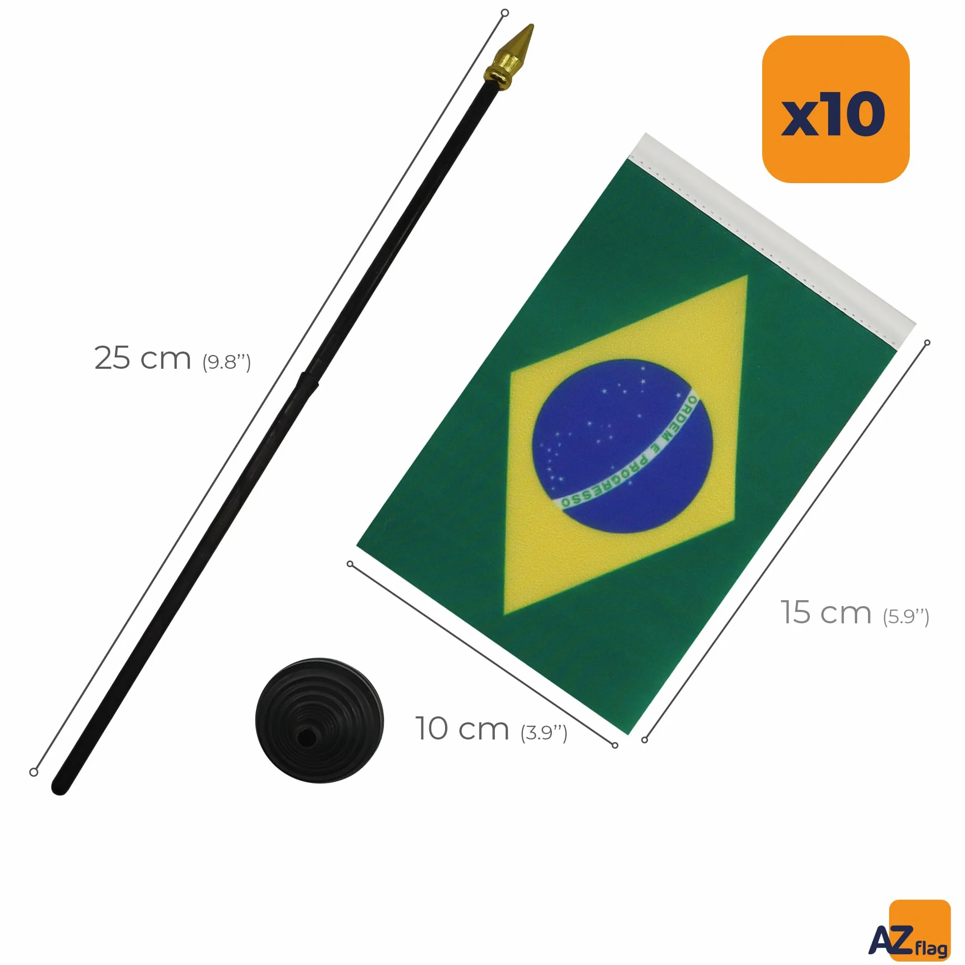 AZ FLAG Set 10 mini bandiere brasiliane da tavolo 15x10 cm poliestere asta dorata