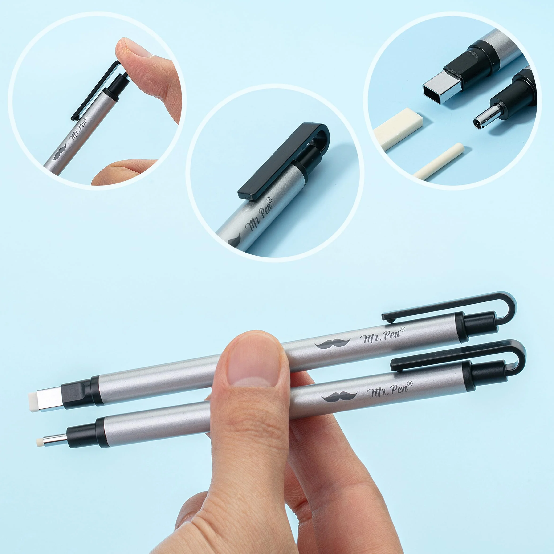 Mr. Pen Penna stile Eraser 2 Pack punta quadrata e rotonda Gomme matita gomma meccanica Art Eraser per disegno Gomma di precisione