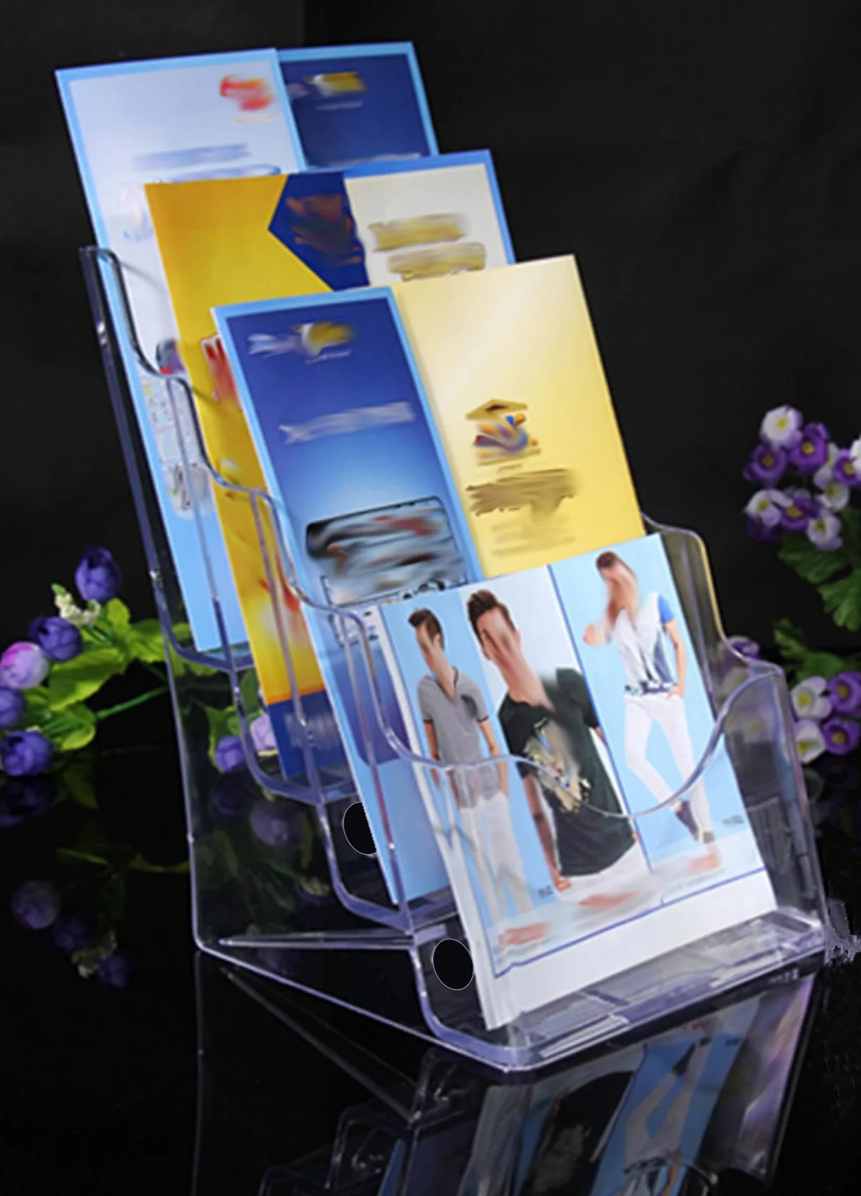 TUKA-i-AKUT 6pz Portabrochure 4 Livelli A5, Supporto per Depliant da Tavolo o da Parete, Portariviste Espositori per Volantini Menu Pubblicitari Cataloghi Brochure, Acrilico Trasparente, TKD8632
