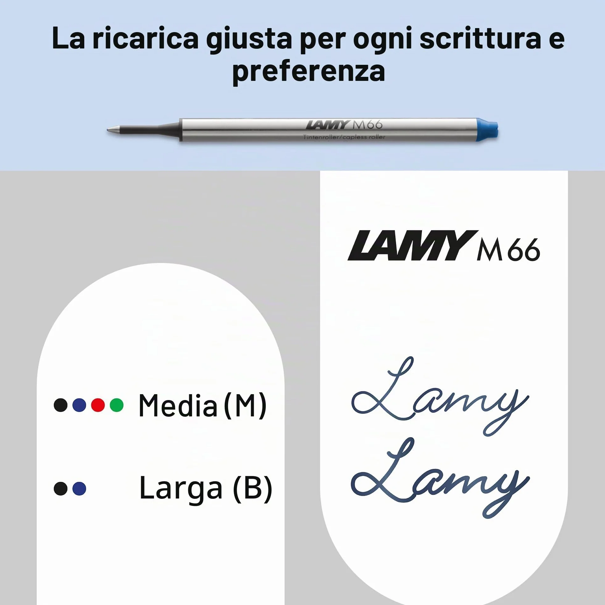 Lamy swift black roller- semplice con un'esperienza di scrittura fluida - involucro robusto in acciaio inossidabile e larghezza di tratto B - con refill roller M 66 blue