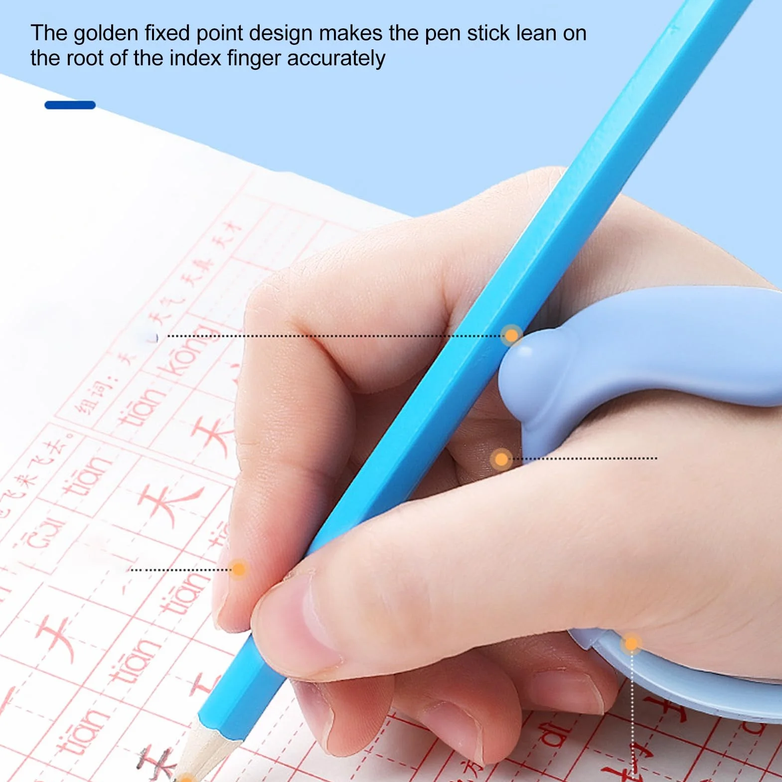 Pen Hold - Ergonomic Corrector with Pen Grip, Wrist Support for Writing and Posture Correction, Student Tool (Blue)