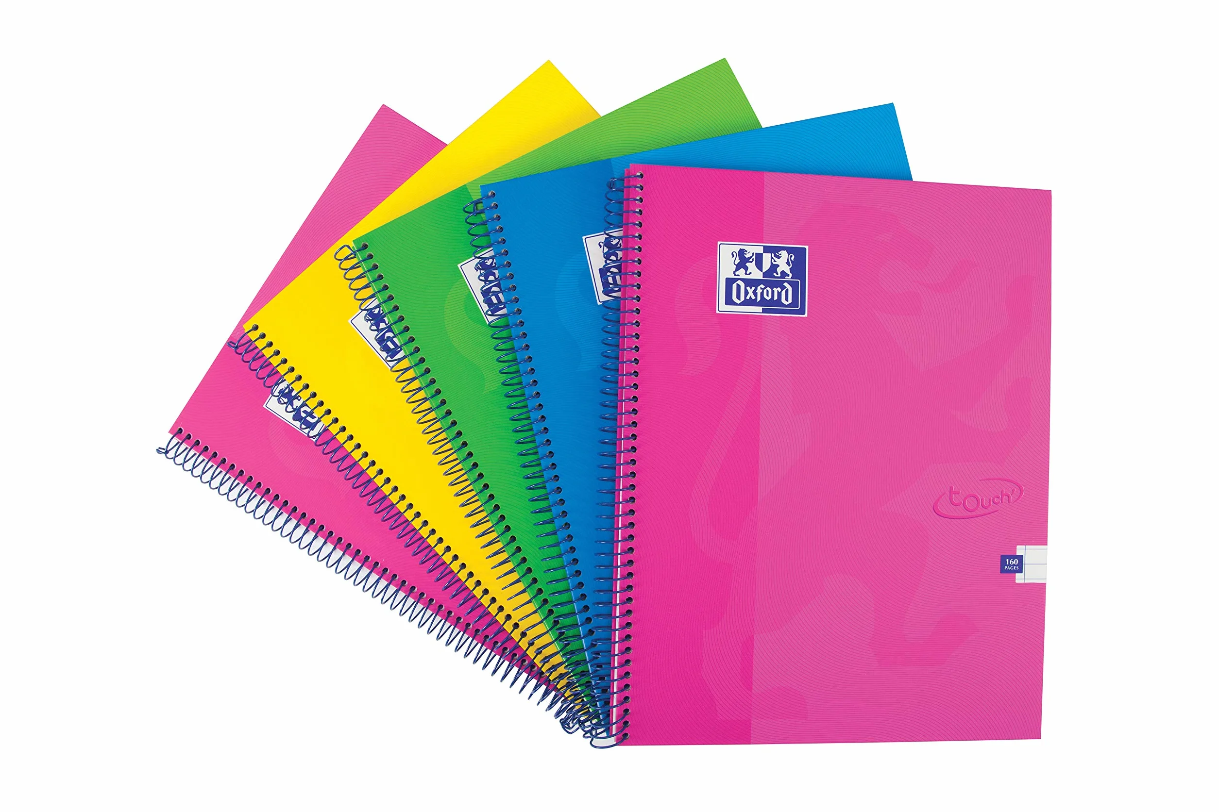 Oxford Touch, Quaderno con copertina rigida, 160 pagine, confezione da 5, colori assortiti Pacco da 5 A4 Multicolore