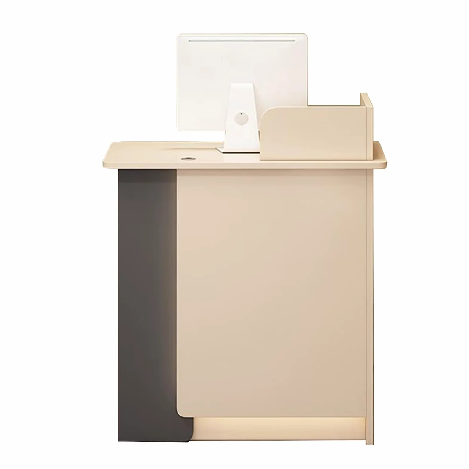Bancone Reception Moderno con cassetti chiudibili a Chiave per bancone Cassa per Negozi, bancone Vendita Spesso (80 cm), Orientamento a Sinistra, Colore Cachi + Grigio