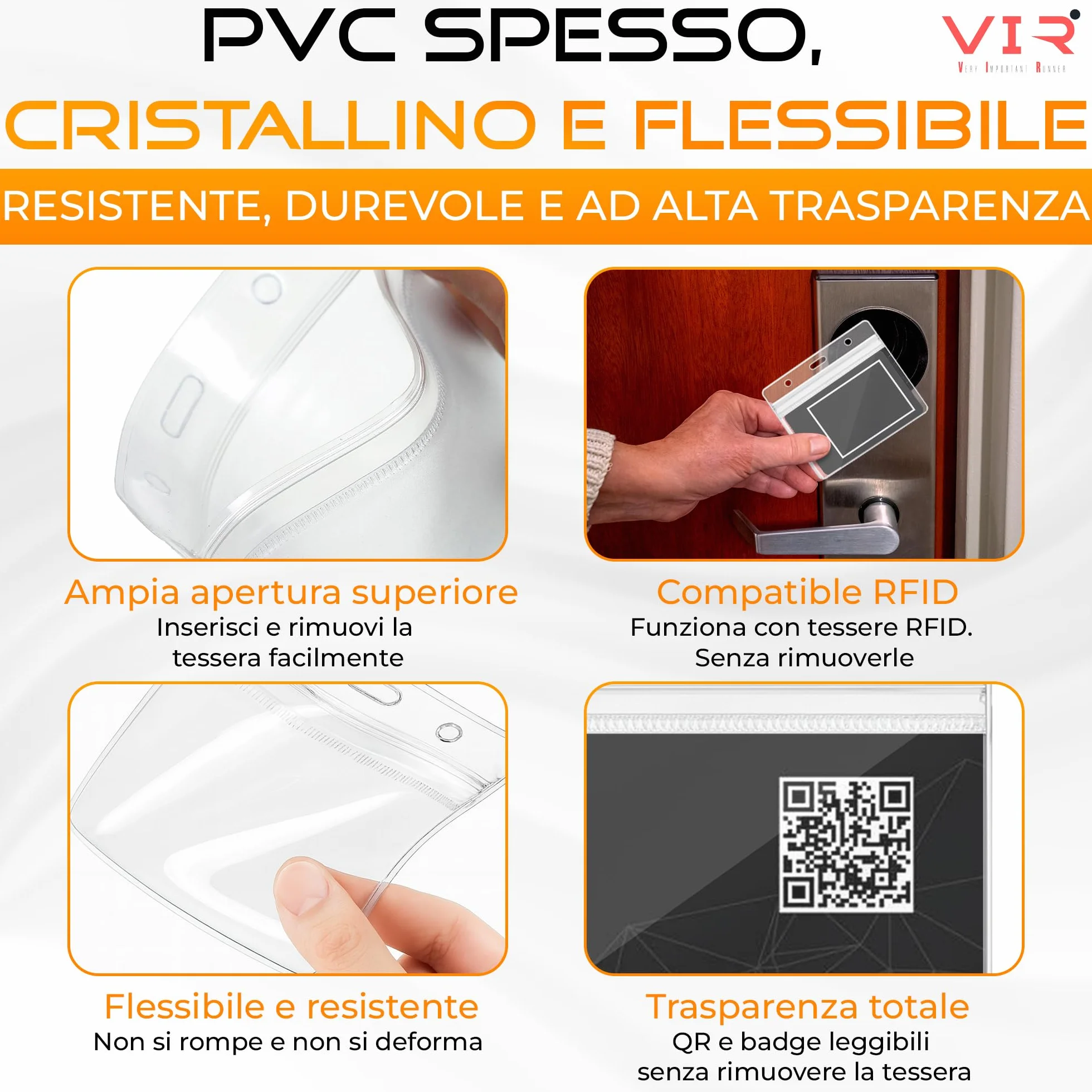 Porta Badge Trasparenti Impermeabile in PVC con Bordi Termosaldati e Apertura Superiore - 100 Pezzi
