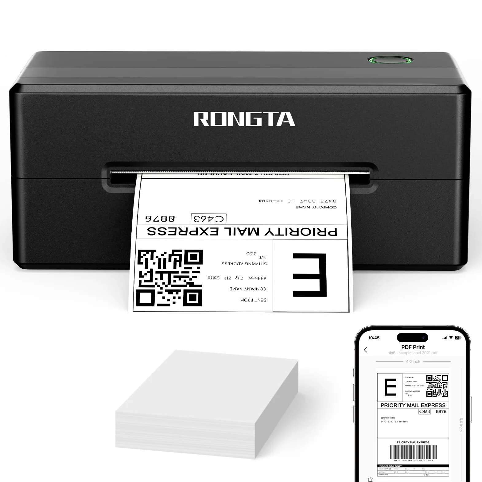 Rongta Stampante termica per etichette di spedizione Bluetooth 4x6, etichettatrice wireless per Amazon FBA, Ebay, Shopify, USPS, FedEx, compatibile con Windows/Mac/Android/iOS (nero)