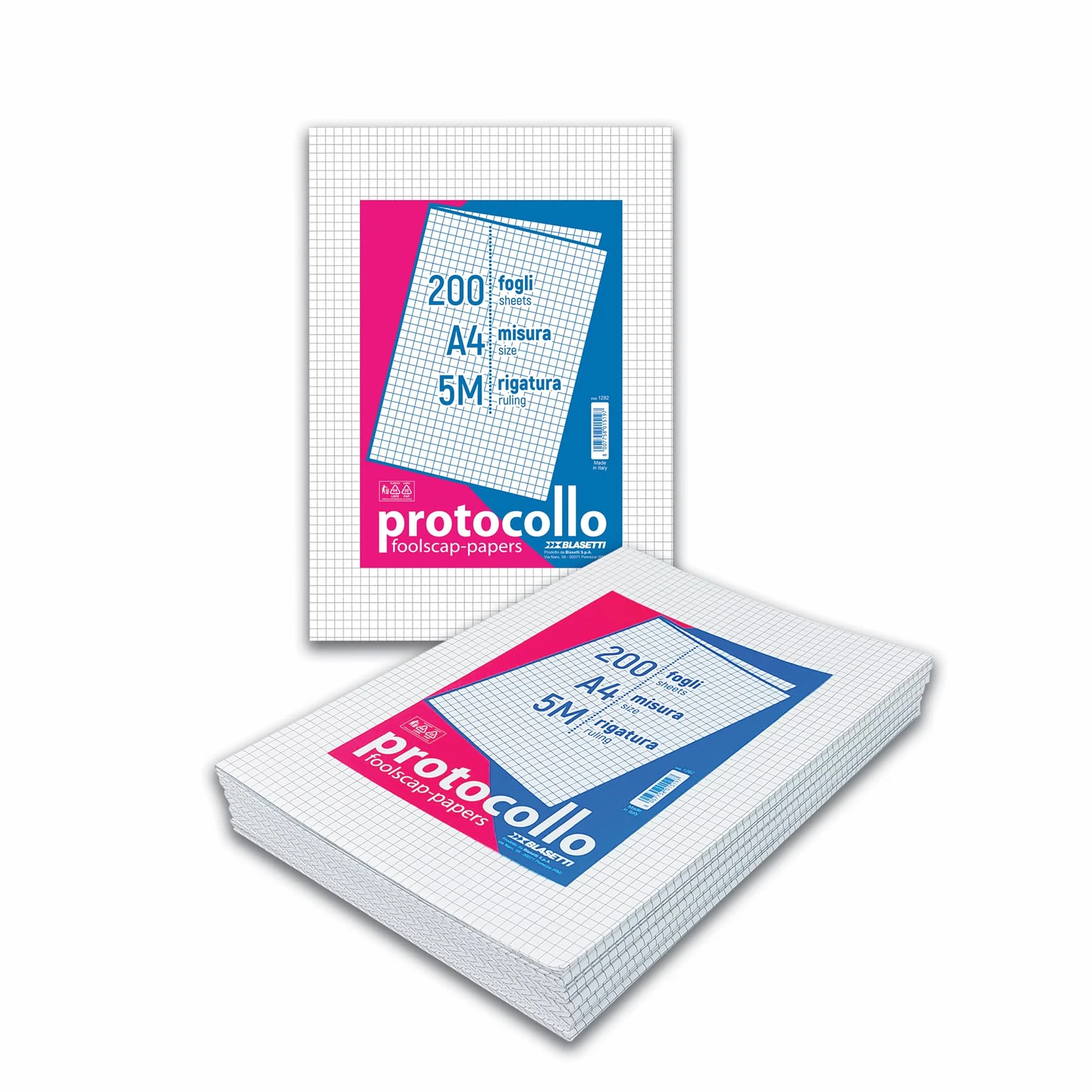 Blasetti Risme Foglio Protocollo A4 200 sztuk, 60g, 5mm kratka