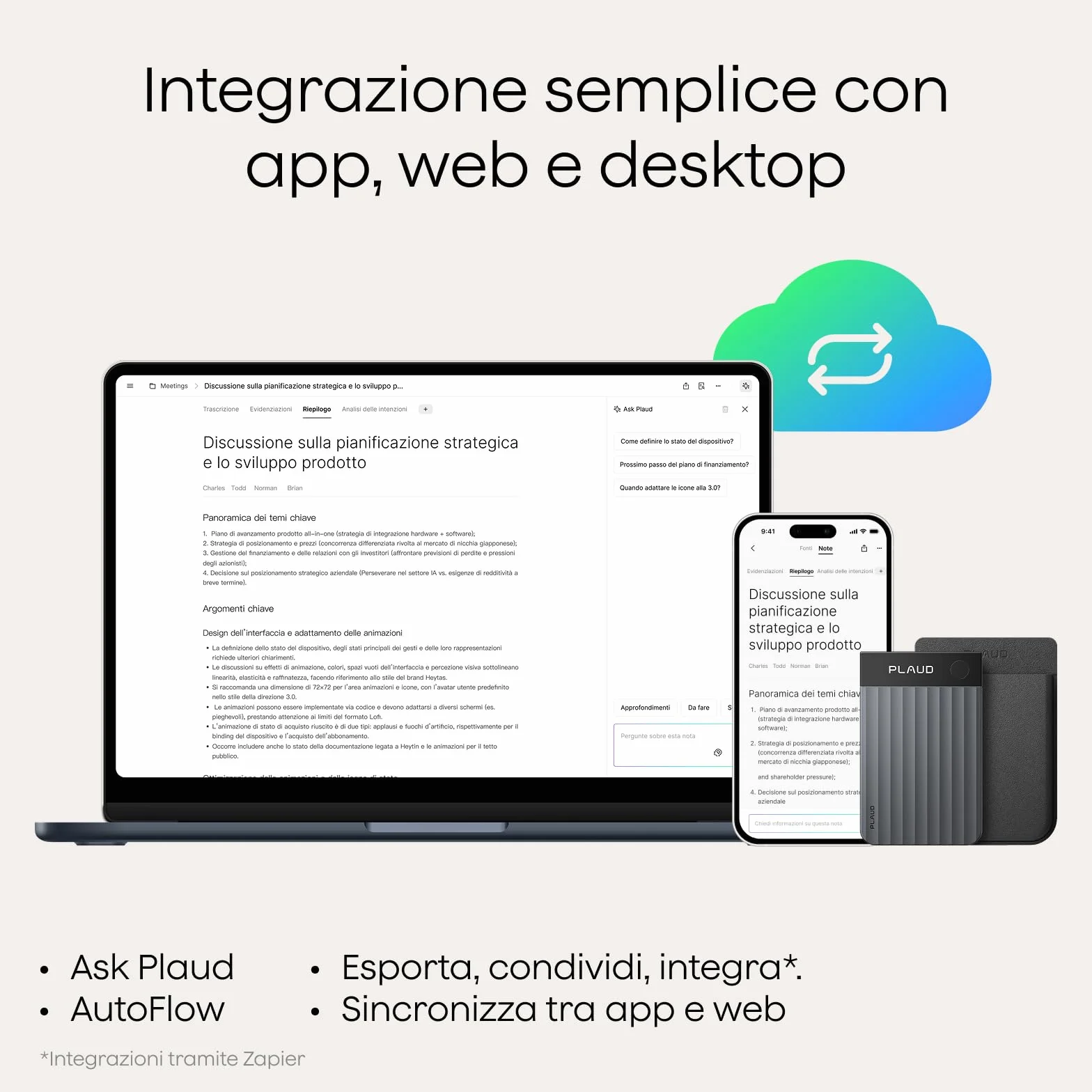 Plaud Note Pro Registratore Vocale AI 64GB Nero con Trascrizione Riassunti Chiamate Riunioni Lezioni Interviste fino a 50 ore