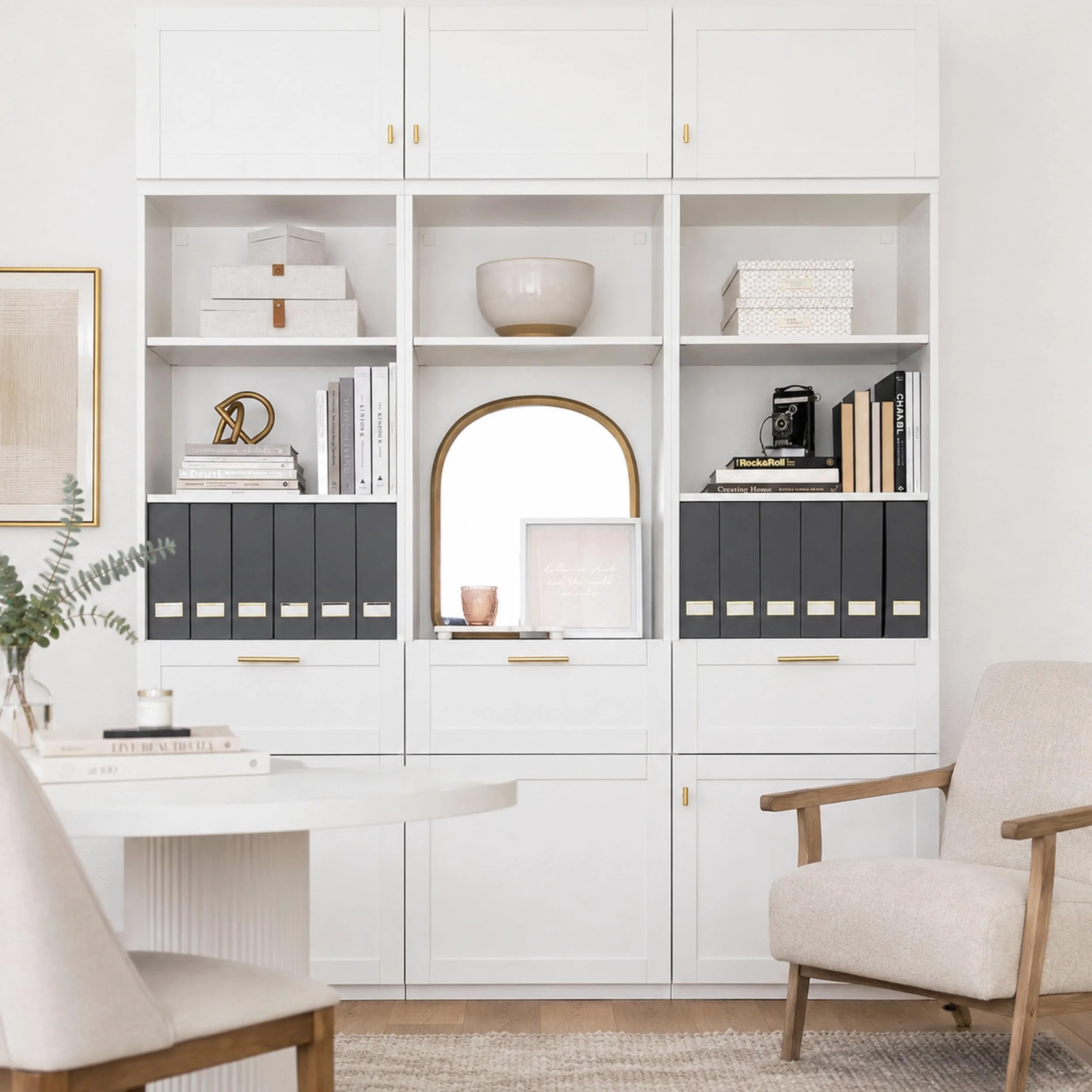 Blu Monaco Set di 6 portariviste pieghevoli grigi con porta etichette dorate, eleganti scatole per documenti per scrivania, libreria o organizzazione in classe