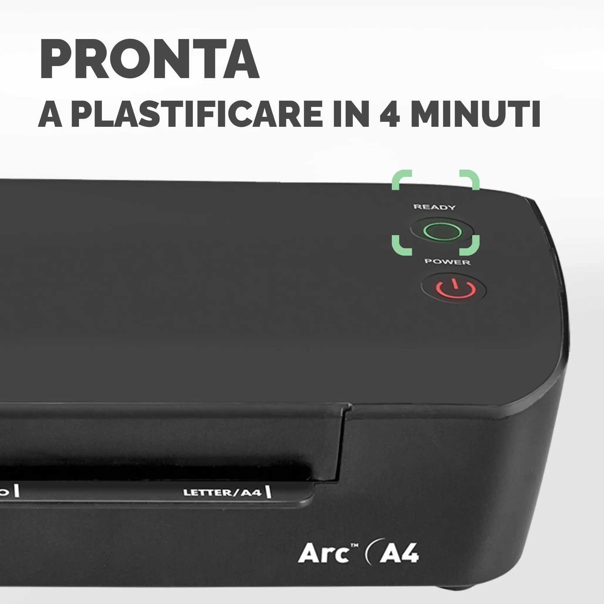 Plastificatrice Fellowes Arc A4, per laminazione a caldo di buste fino a 80 micron, leva antiinceppamento, hobby creativi, 30 cm/min, 4570001