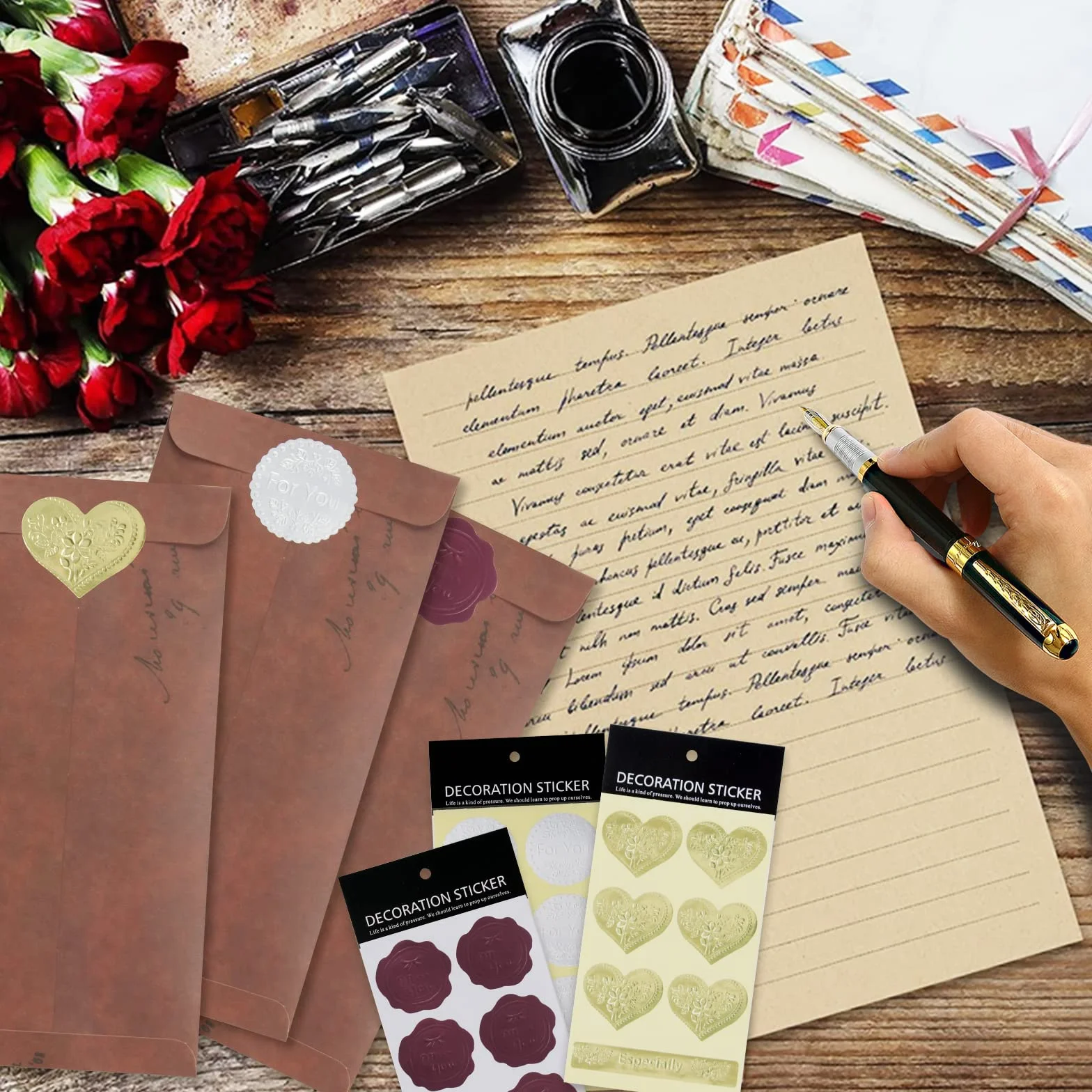 Vintage Carta da Lettere Set 50 Pezzi con Buste e Adesivi Sigillanti