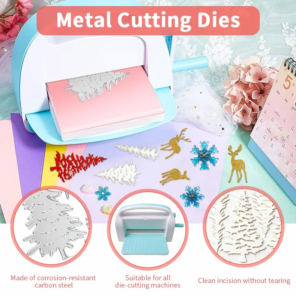 Fustelle Natalizie a Forma di Albero di Natale e Fiocco di Neve, Fustelle in Metallo 3D per Scrapbooking