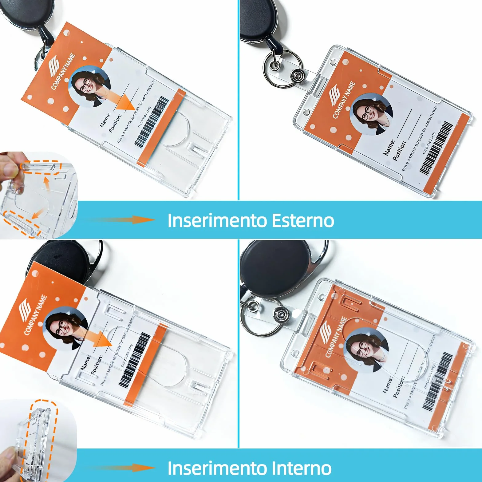 Porta Badge con Portachiavi Retrattile 3 Pezzi, Plastica PC Extra Spesso Trasparente