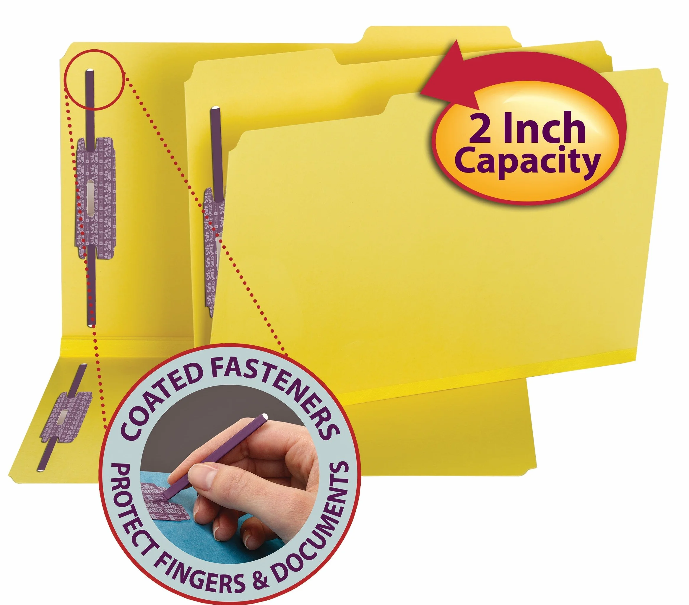 Smead Cartella portadocumenti con chiusura SafeSHIELD, 2 elementi di fissaggio, linguetta da 1/3, espansione di 2 pollici, dimensioni legali, giallo, 25 per scatola (19939)