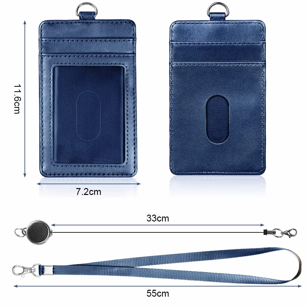 OFFCUP Porta badge in pelle PU, porta carte d'identità, portafoglio con cordino nylon e tasca cerniera