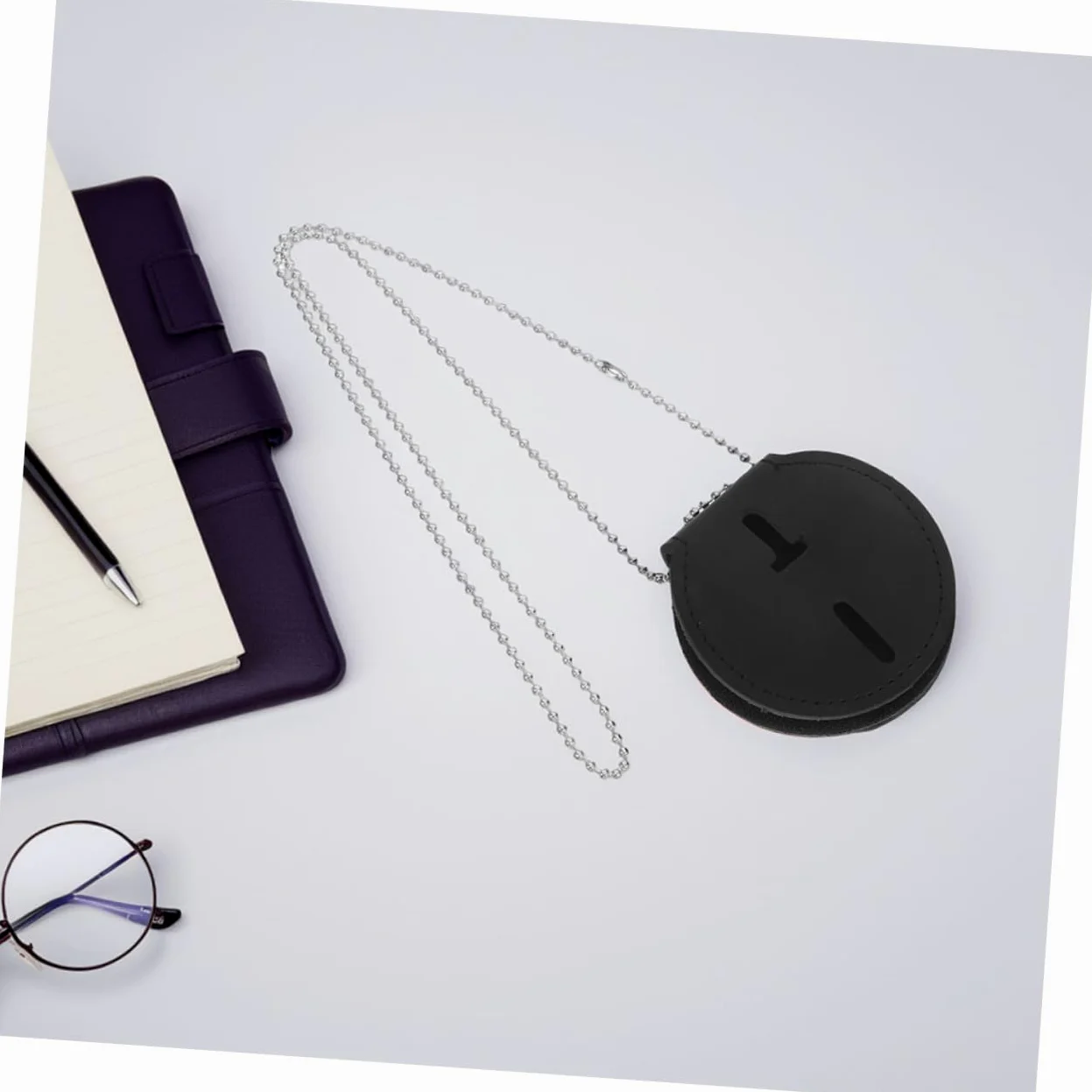 Porta Badge Cartellino Badge in Pu Nero, con Clip e Catena, Leggero e Resistente per Carte D'identità e Patente, Uso Ufficio, 2 Pezzi
