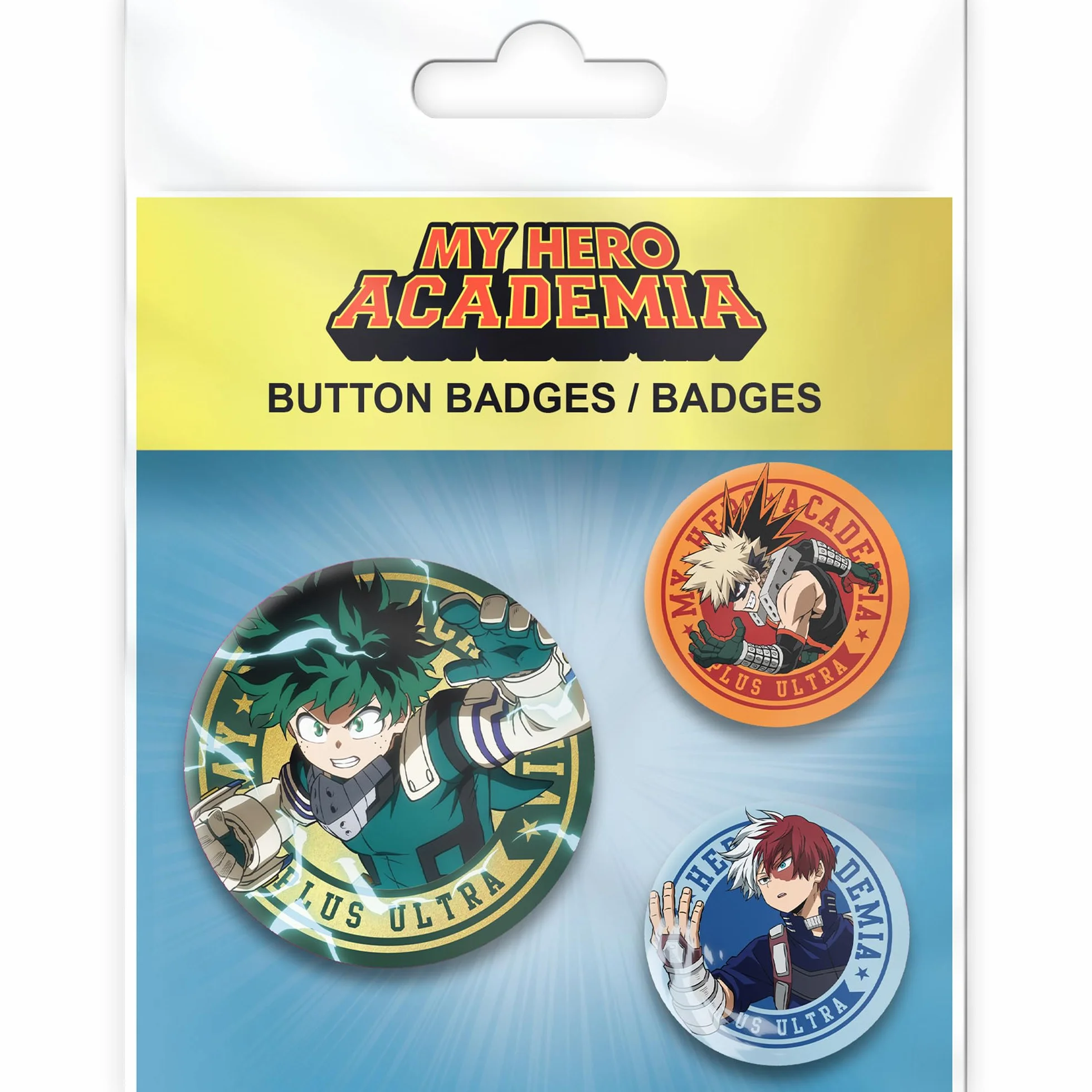 My Hero Academia Midoriya Bakugo Todoroki Badge Confezione Ufficiale Set 4 Distintivi Fan Accessorio