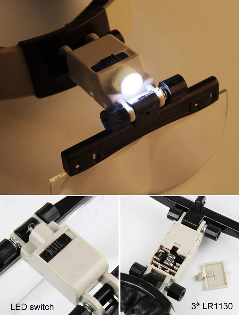 Lente Ingrandimento con Luce - Occhiali Ingrandimento Professionali per Modellismo,Riparazione Orologi,Ricamo,Dentista,Piccoli Lavori di Miniatura - 4 Lenti Intercambiabili(2X/3.8X/4.5X/5.5X)