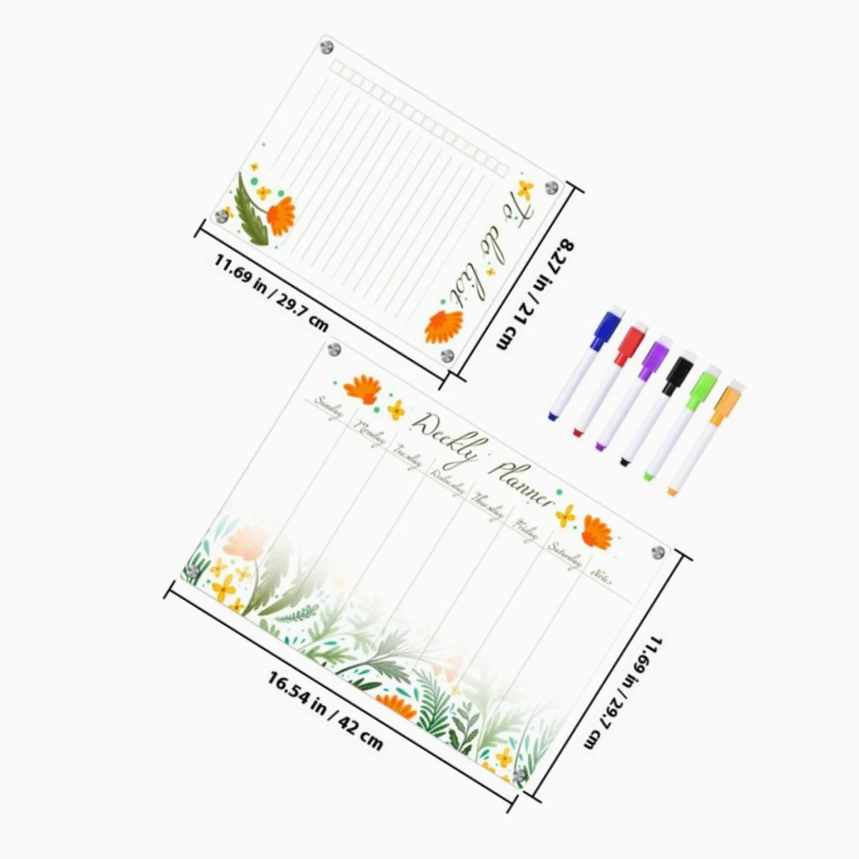 Calendario Magnetico Cancellabile Settimanale per Frigorifero in Acrilico Portatile Promemoria e Condivisione Programmi, 8 Pezzi Assortiti per Uso Domestico