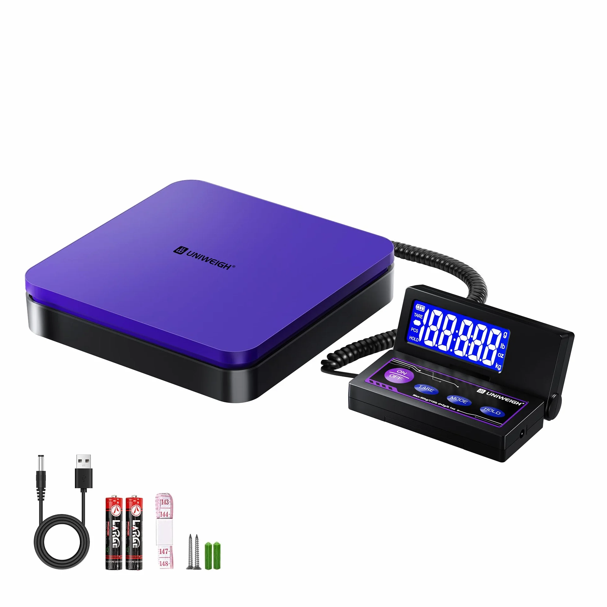 UNIWEIGH Bilancia digitale per spedizioni 110lbs/0.1oz accurata, bilancia postale con 5 unità/LCD/tara/funzione Hold, spegnimento automatico, bilancia postale per pacchi piccole aziende/bilanci
