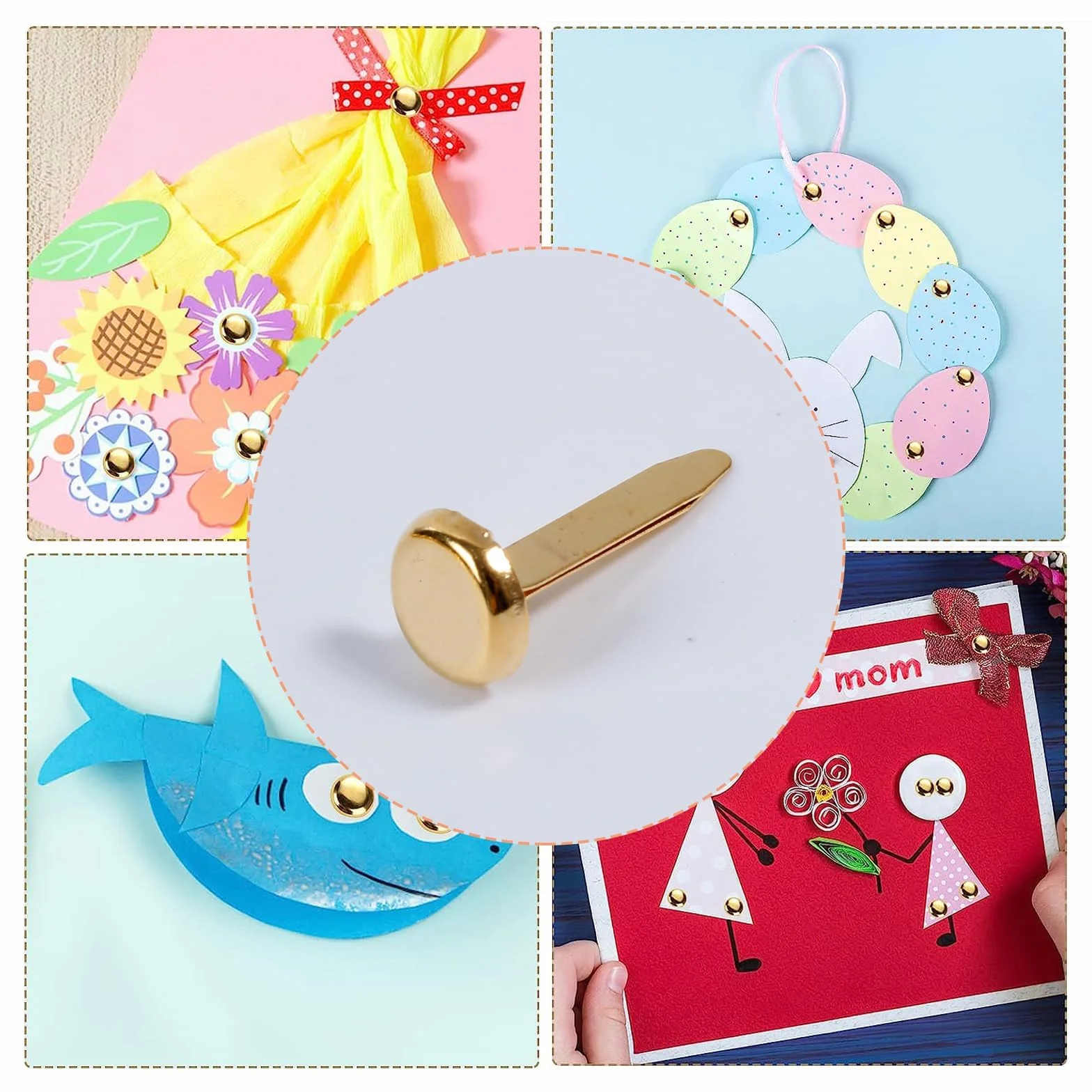 Fermacampioni Ottonati 200 Pezzi, Clip in Metallo A Testa Tonda per Carta Scrapbooking