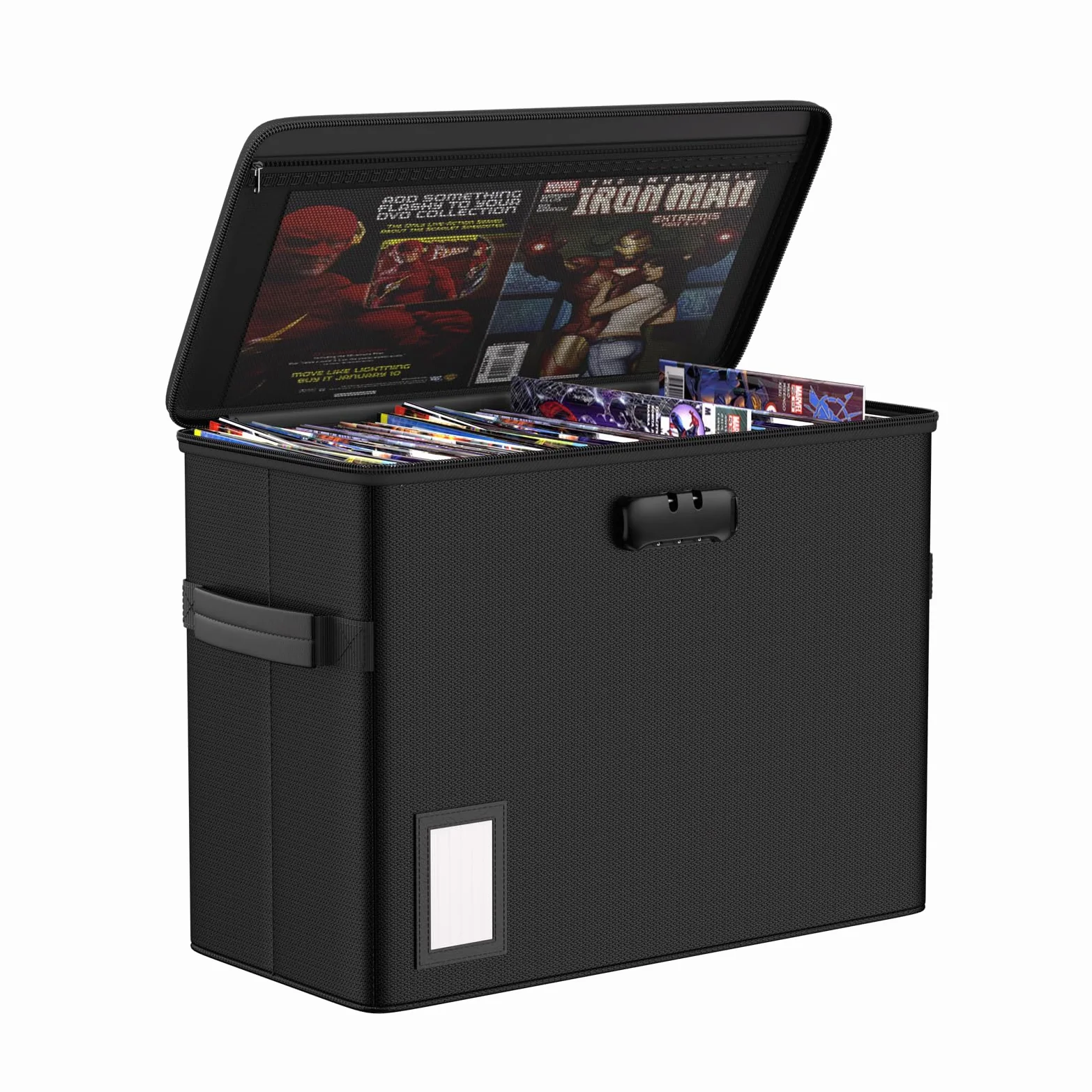 ENGPOW Scatola portadocumenti ignifuga, 39,5 x 29 x 20 cm | Scatola per libri con coperchio e serratura, pieghevole, contenitore per riviste, fumetti, scuola, casa, ufficio