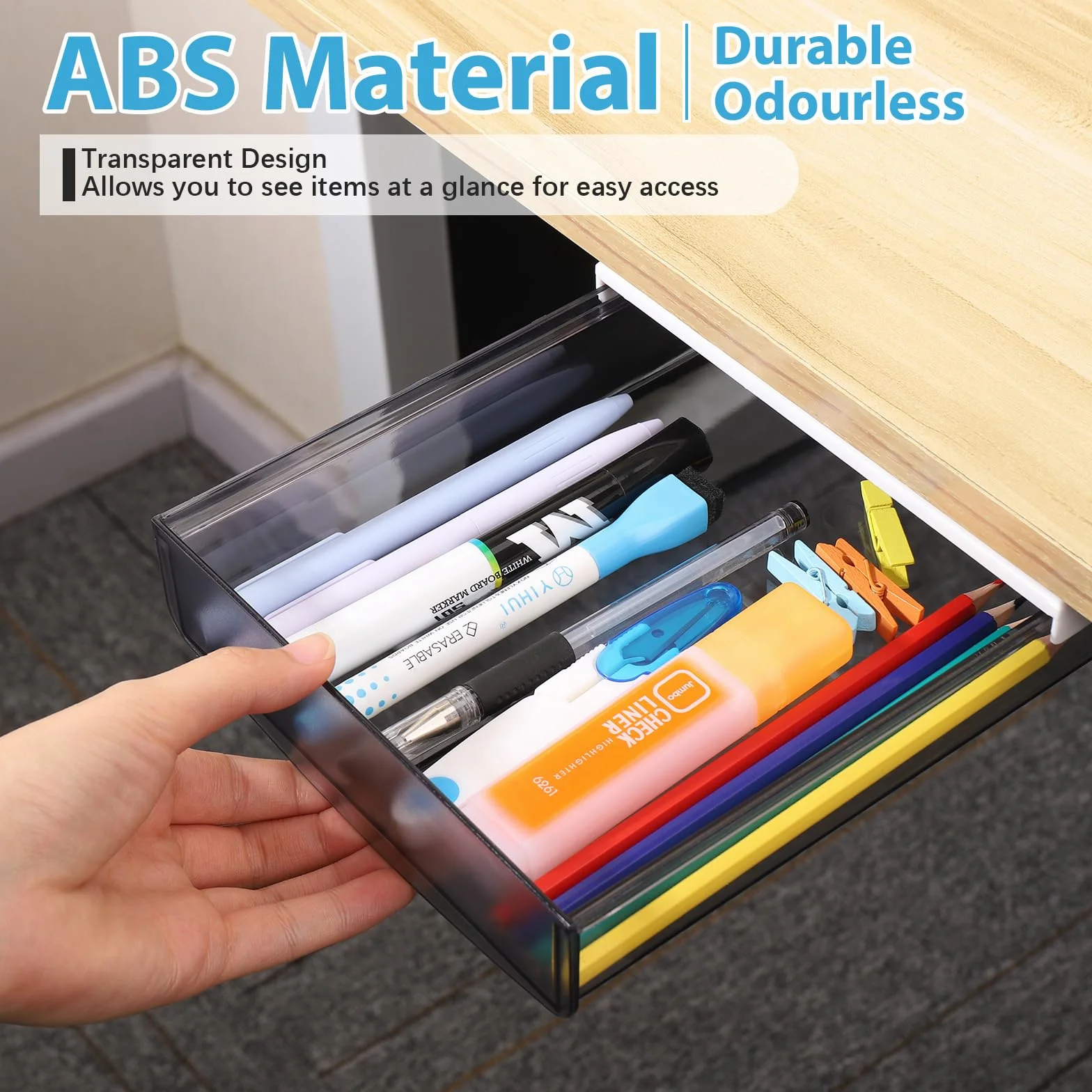 Fentar Cassetto Scrivania Trasparente in ABS, 2 Pezzi, Organizzatore per Ufficio