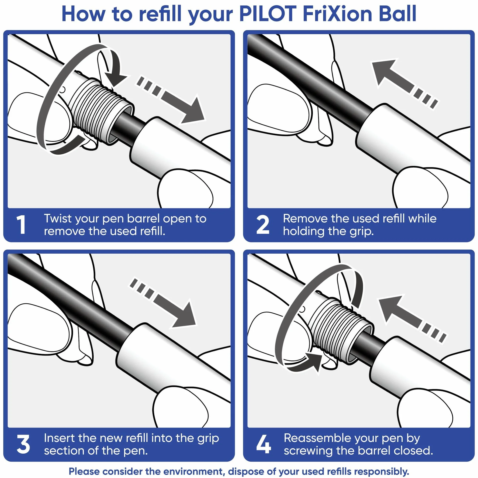 Pilot Frixion Ball Refill 0.7 mm Penna a Sfera Confezione da 3 Blu