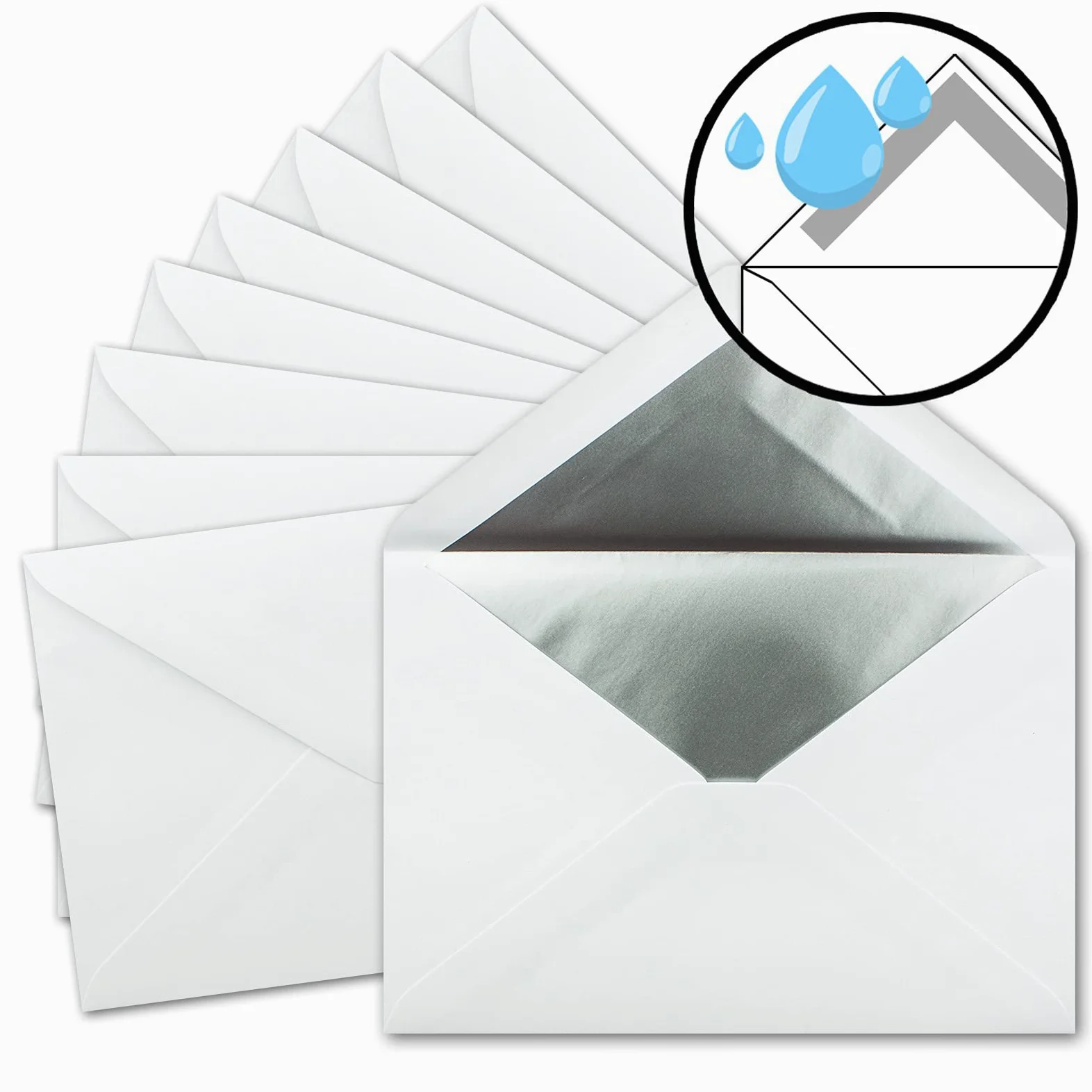FarbenFroh by GUSTAV NEUSER Set di 50 biglietti pieghevoli, formato DIN A5, bianco intenso (bianco) con buste DIN C5 con fodera argentata, 14,8 x 21 cm