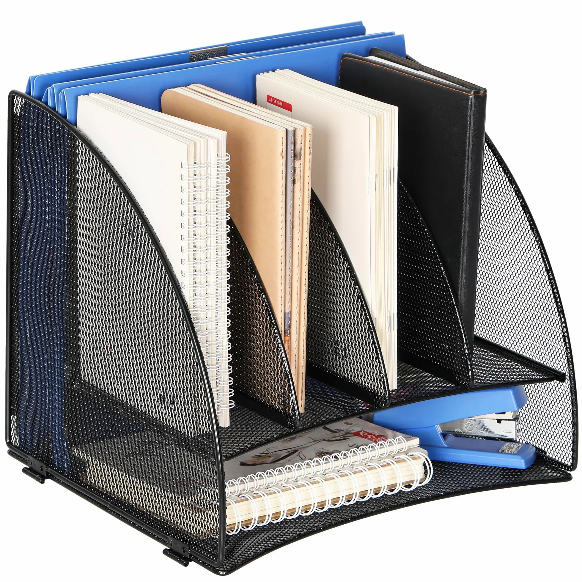 TQVAI Organizer Scrivania, Metallo 6 scomparti Portadocumenti da Scrivania, Portariviste Organizer Documenti A4 per Scuola, Casa, Ufficio Cancelleria, Nero