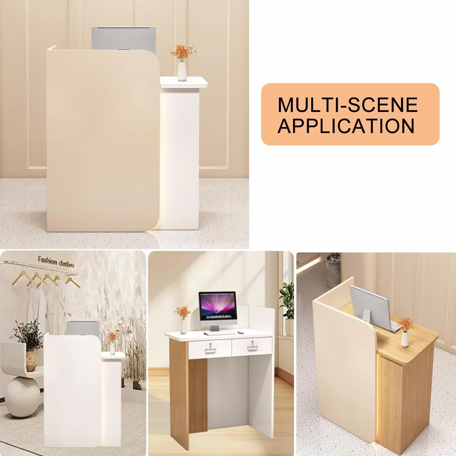 Moderno Banco da Receptionista,Bancone cassa per negozio,80CM Reception estetica con Luci LED,per Supermercato, Negozio di Convenienza, Hotel Lobby, reception ufficio,mobile cassa negozio(White)