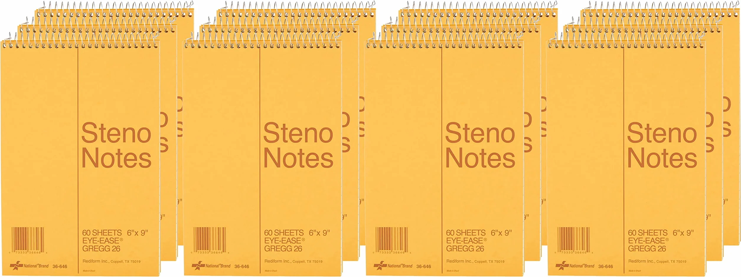 National Brand Steno 36646-12 - Taccuino con copertina marrone, carta verde Eye-Ease, a righe, 15,2 x 22,9 cm, 12 quaderni da 60 fogli ciascuno