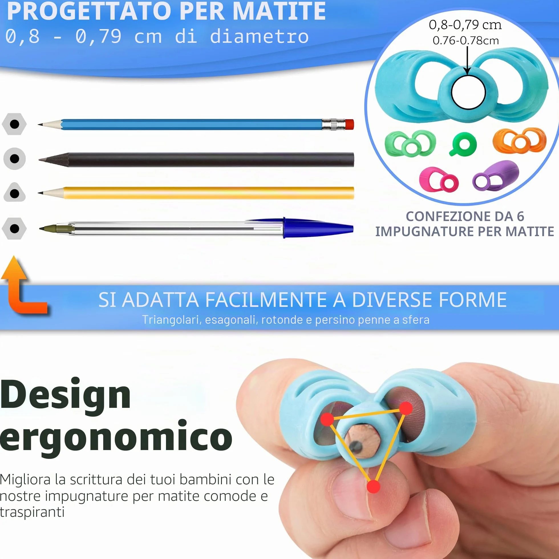 Stylo Impugnatura Matita Bambini, Confezione da 6, Impugnature Ergonomiche