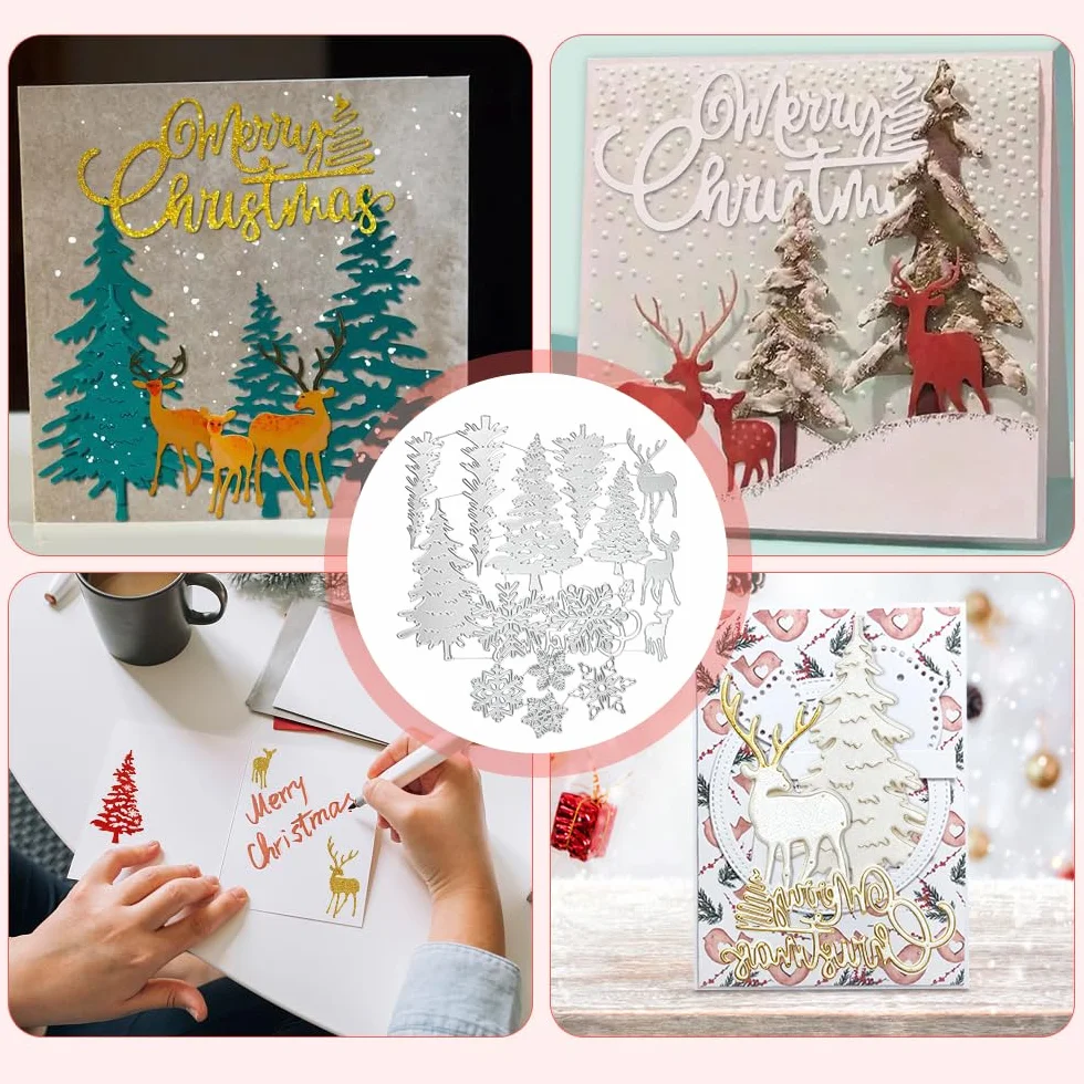 Fustelle Natalizie a Forma di Albero di Natale e Fiocco di Neve, Fustelle in Metallo 3D per Scrapbooking