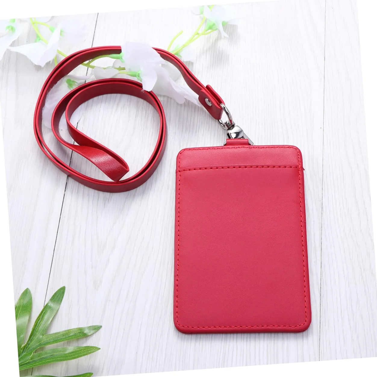 Tofficu Porta Badge Verticale Da 3 Pezzi Con Custodia in Pelle Porta Badge Con Cordino Clip Girevole Rosso