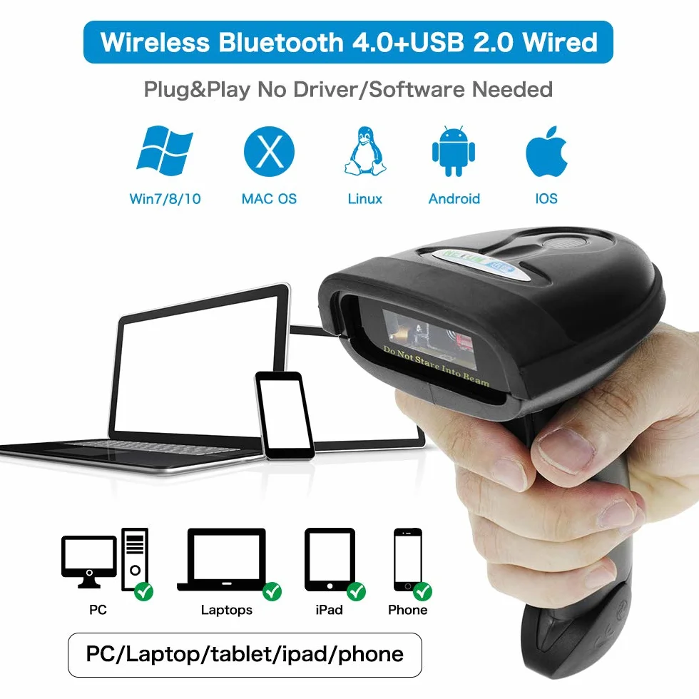 NETUM NT-1228BC CCD Scanner di Codici a Barre Palmare USB Wireless Bluetooth Cablato Imager di Codici a Barre 1D per Pagamento Mobile Supporto per la Scansione Dello Schermo del Computer IOS e Android