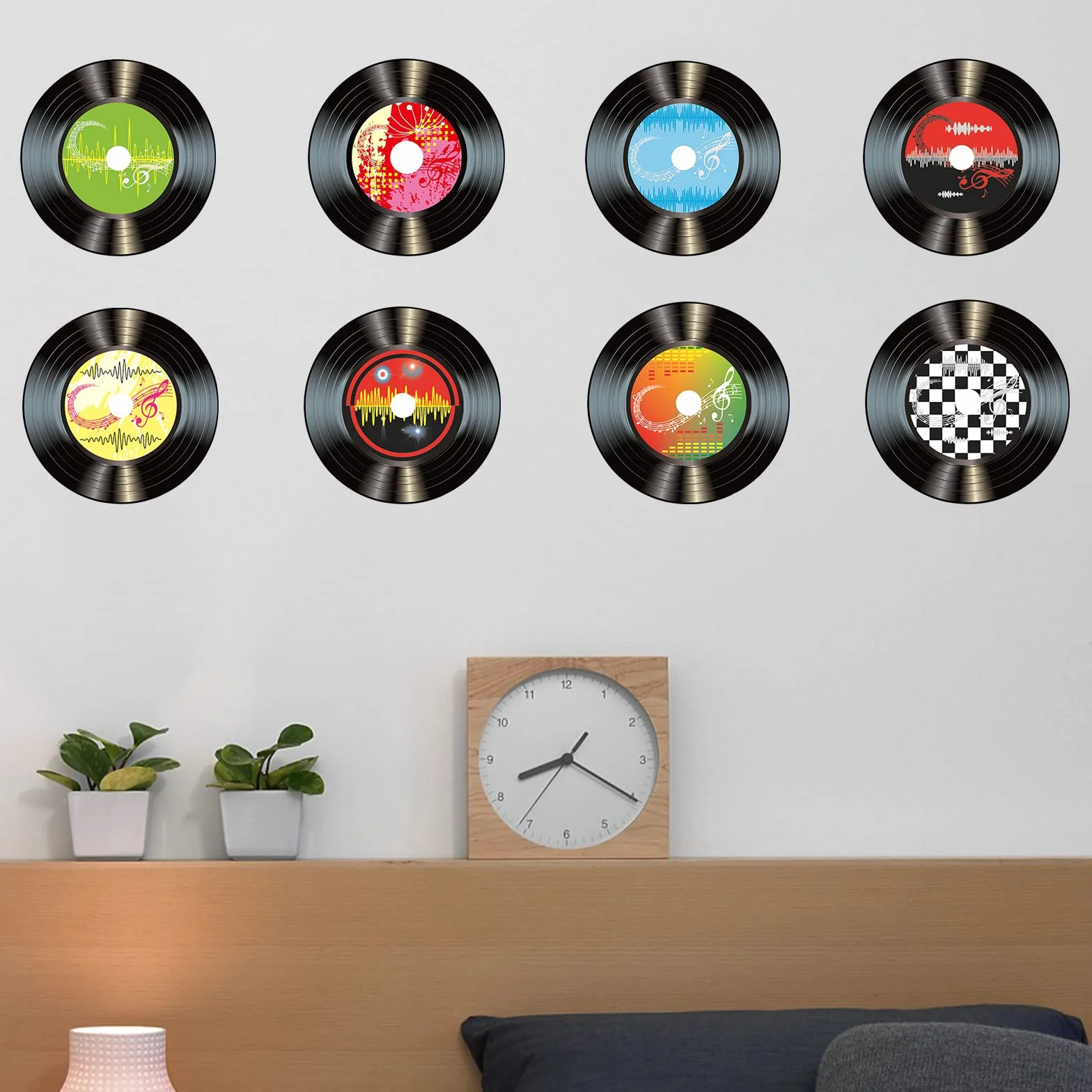 Decorazione da Parete Dischi Vinile 8 Pezzi Rock'N'Roll Anni '50 Nero