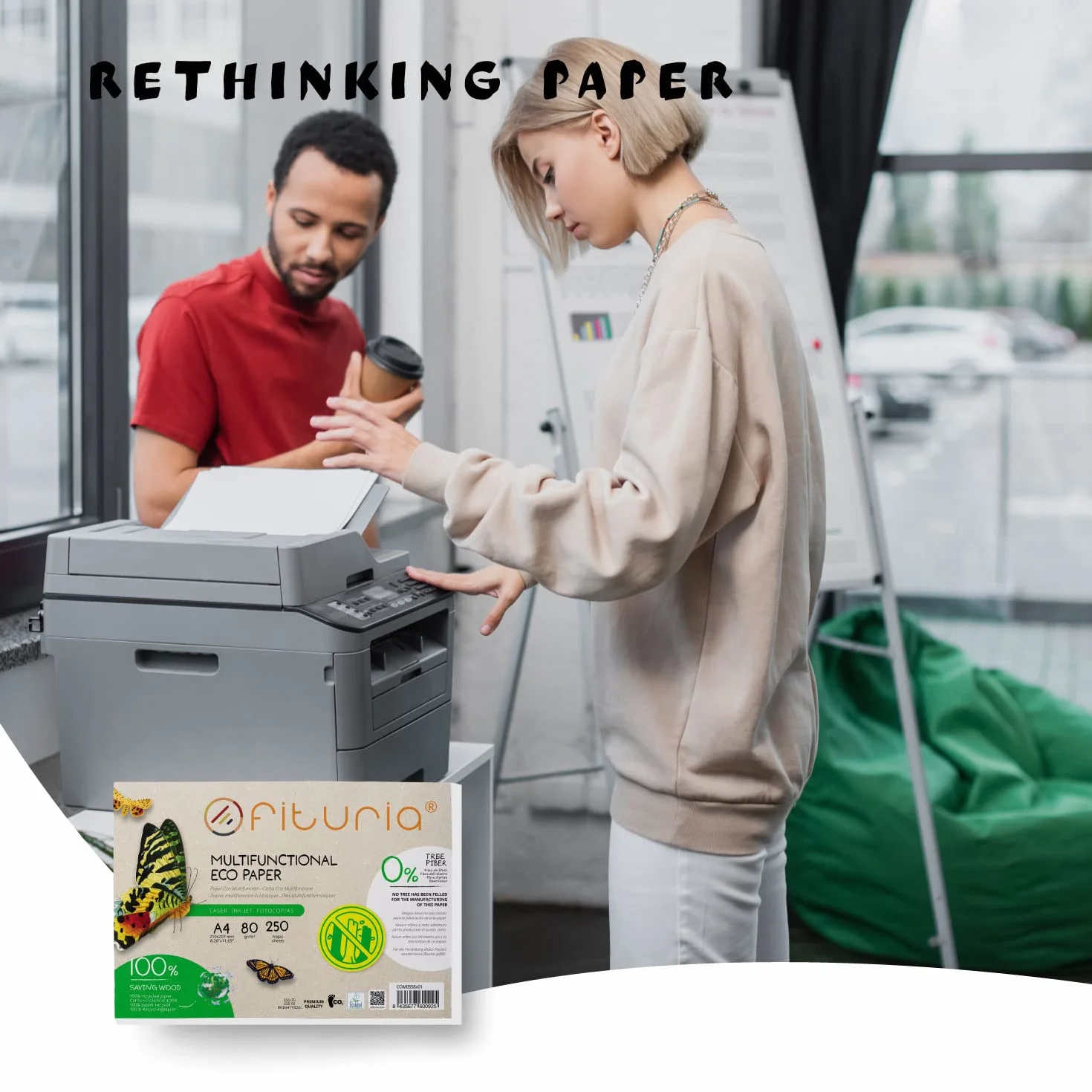 Carta riciclata A4 80 g 250 fogli confezione formato DIN A4 colore naturale per stampanti laser e inkjet Ofituria