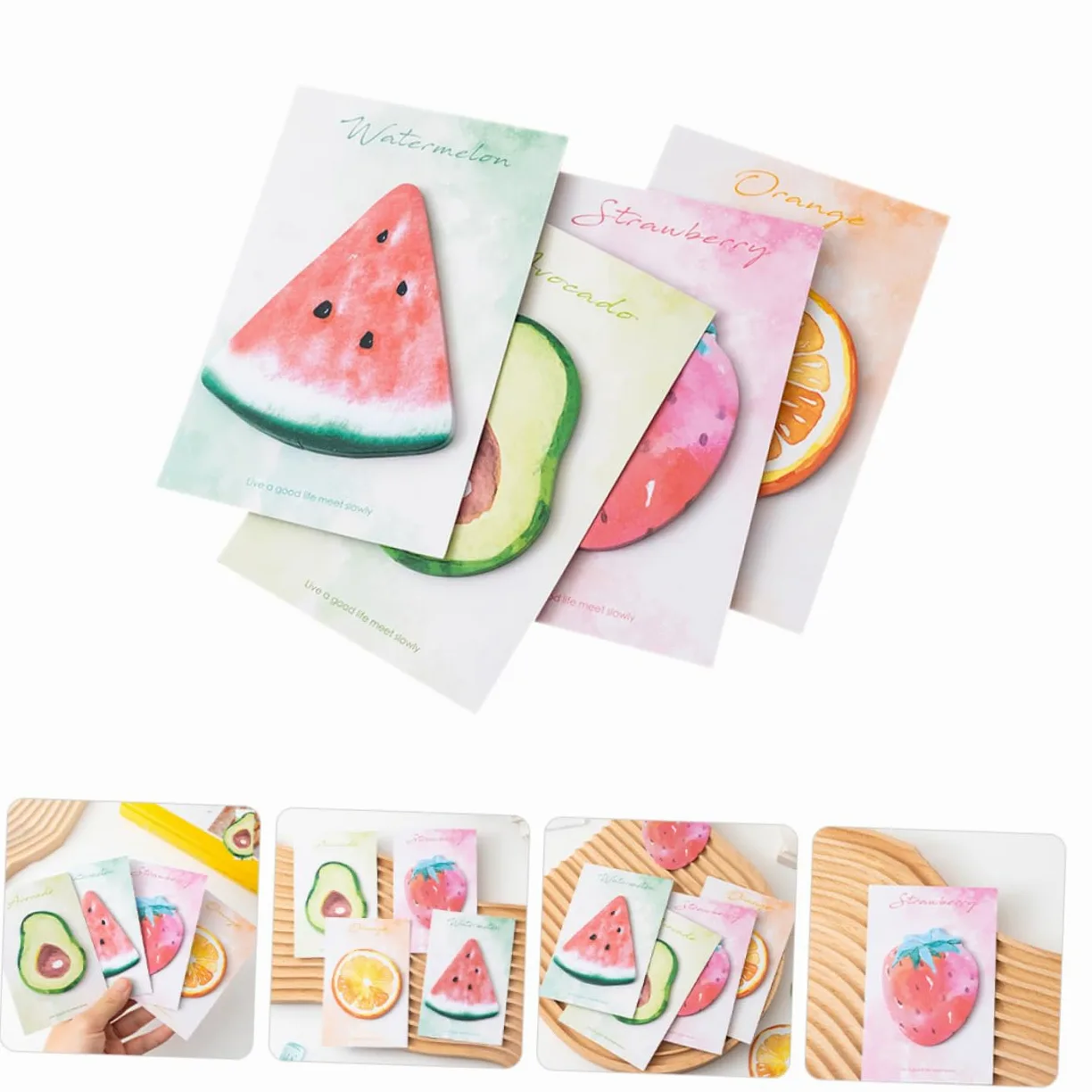 Uonlytech 4 Pezzi 8 Note Adesive a Forma Di Frutta Colorato Divertente Pastiglie Taccuini Di Uso Quotidiano Taccuini Portatili Adesivi Per Libri Schede Del Libro Pad Di Memo Compatti Carta