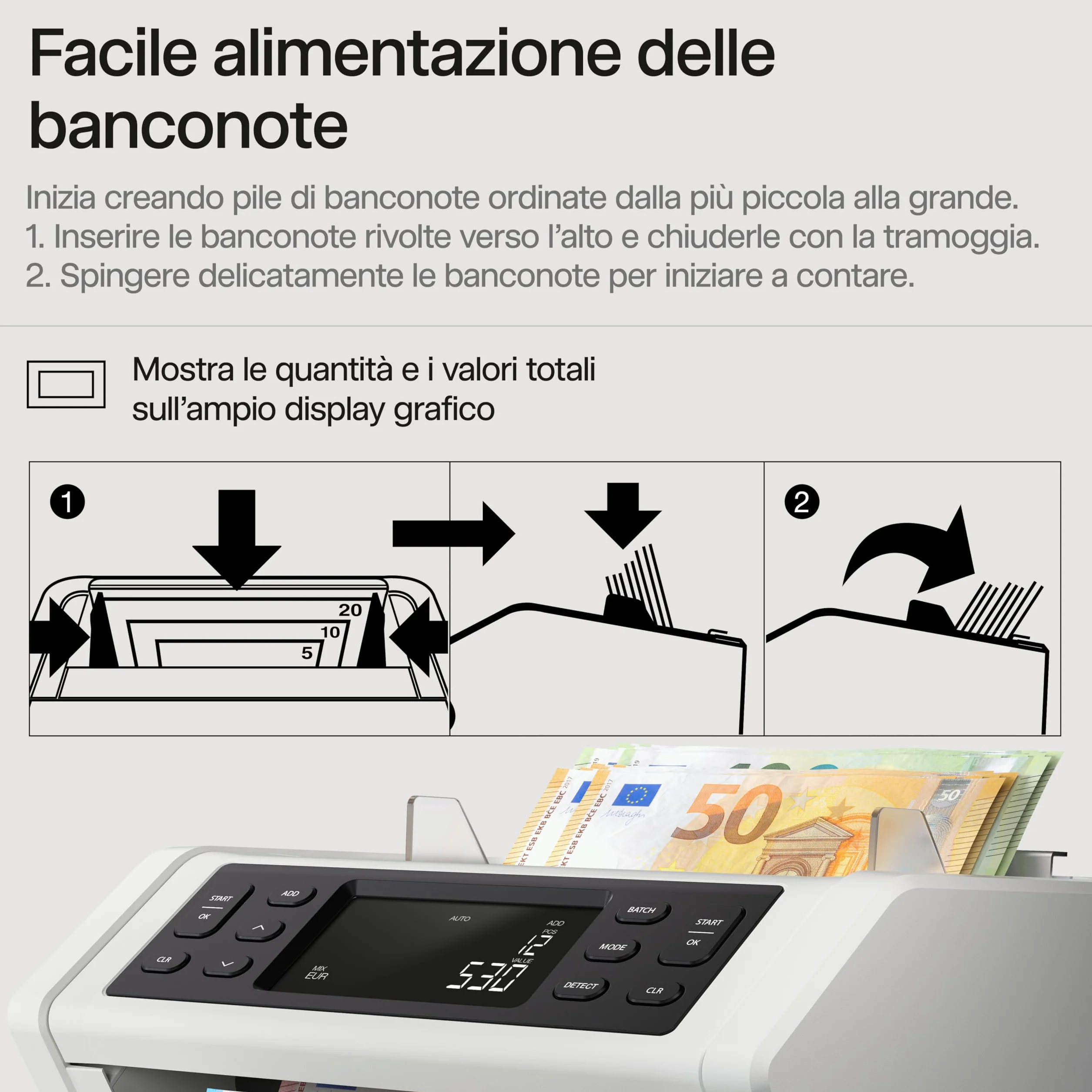 Safescan 2265 contabanconote che conta il valore di sterline inglesi e euro miste - Contabanconote con verifica banconote a 5 punti - Contabanconote per banconote ordinate e per tutte le banconote