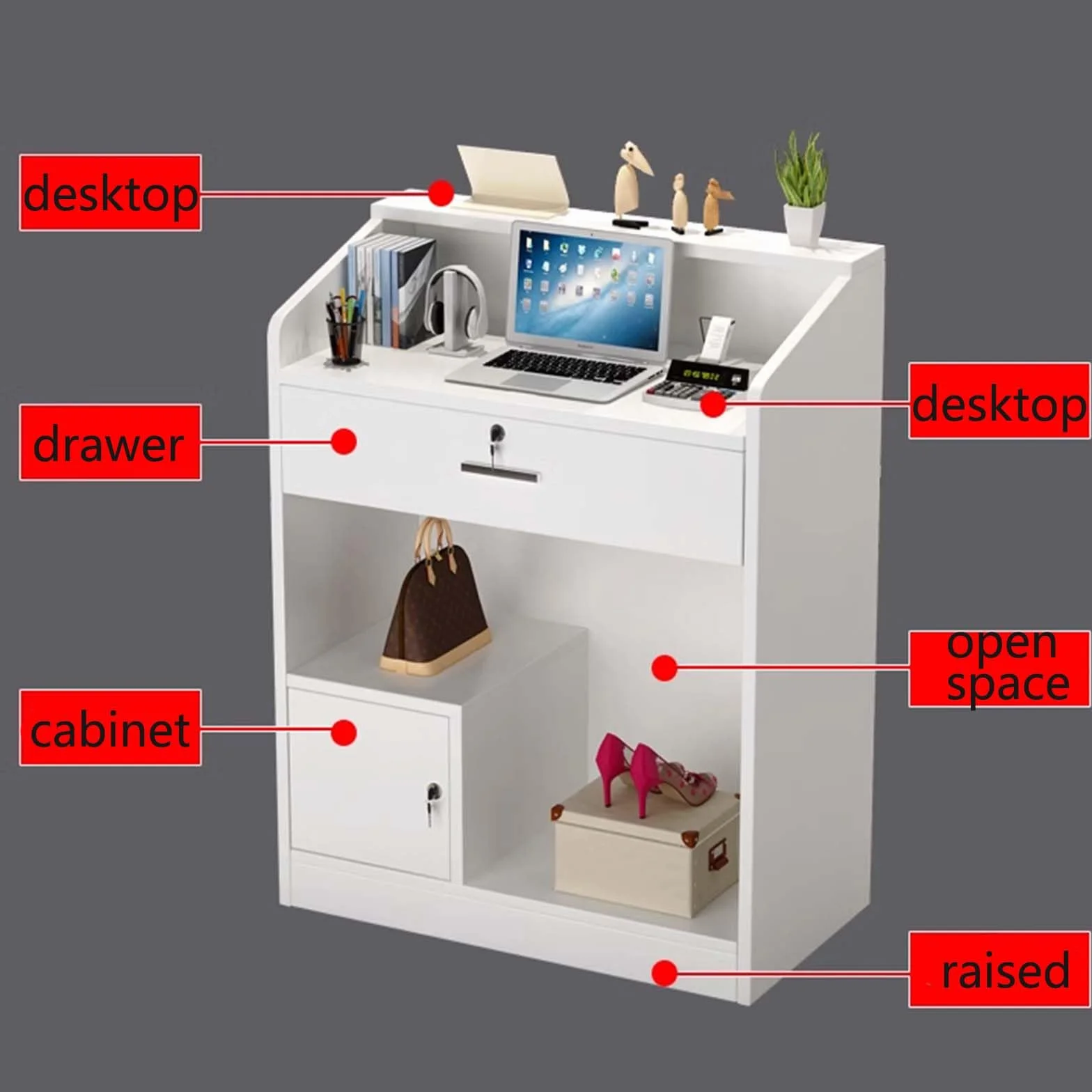 Bancone Reception Moderno, Tavolo con Cassetto e Piccolo Armadietto, Scrivania per Computer Banco Cassa per Office Boutique Negozio