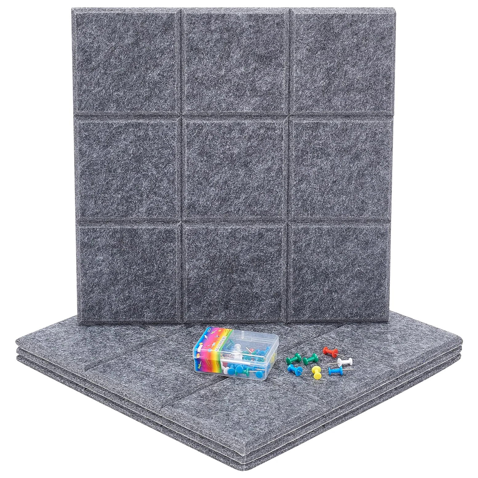 NBEADS Pannello in Feltro Quadrato da 4 Pezzo con 40 puntine A Pressione, Pannello Decorativo Fonoassorbente, Bacheca Memoin per La Decorazione di la Casa di L'Ufficio, Grigio,30x30cm