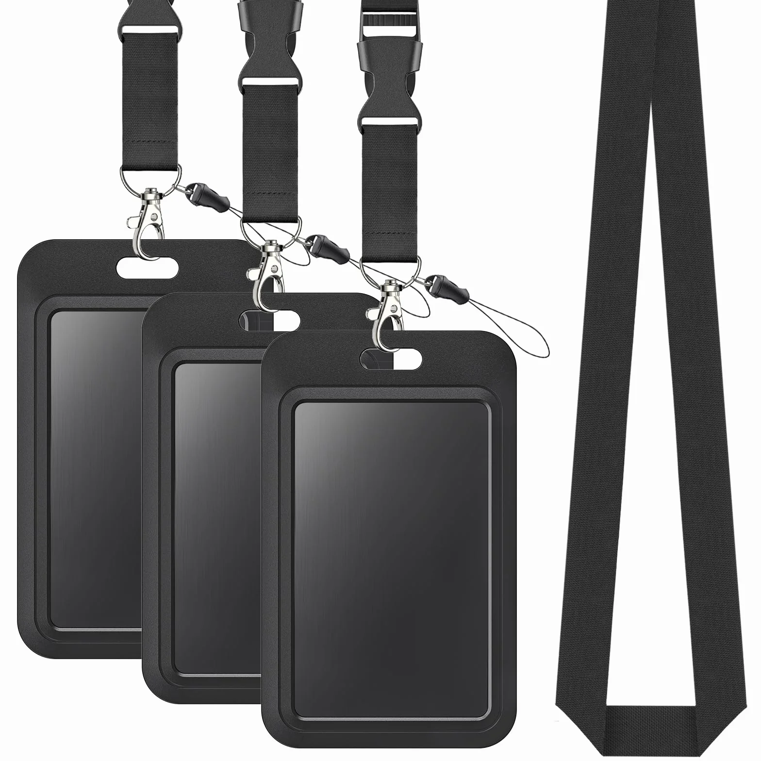 Uniclife Porta Badge Scorrevole Rigido Nero in Plastica Custodia Protettiva per Carte con Fibbia in Metallo e Clip, 3 Pezzi