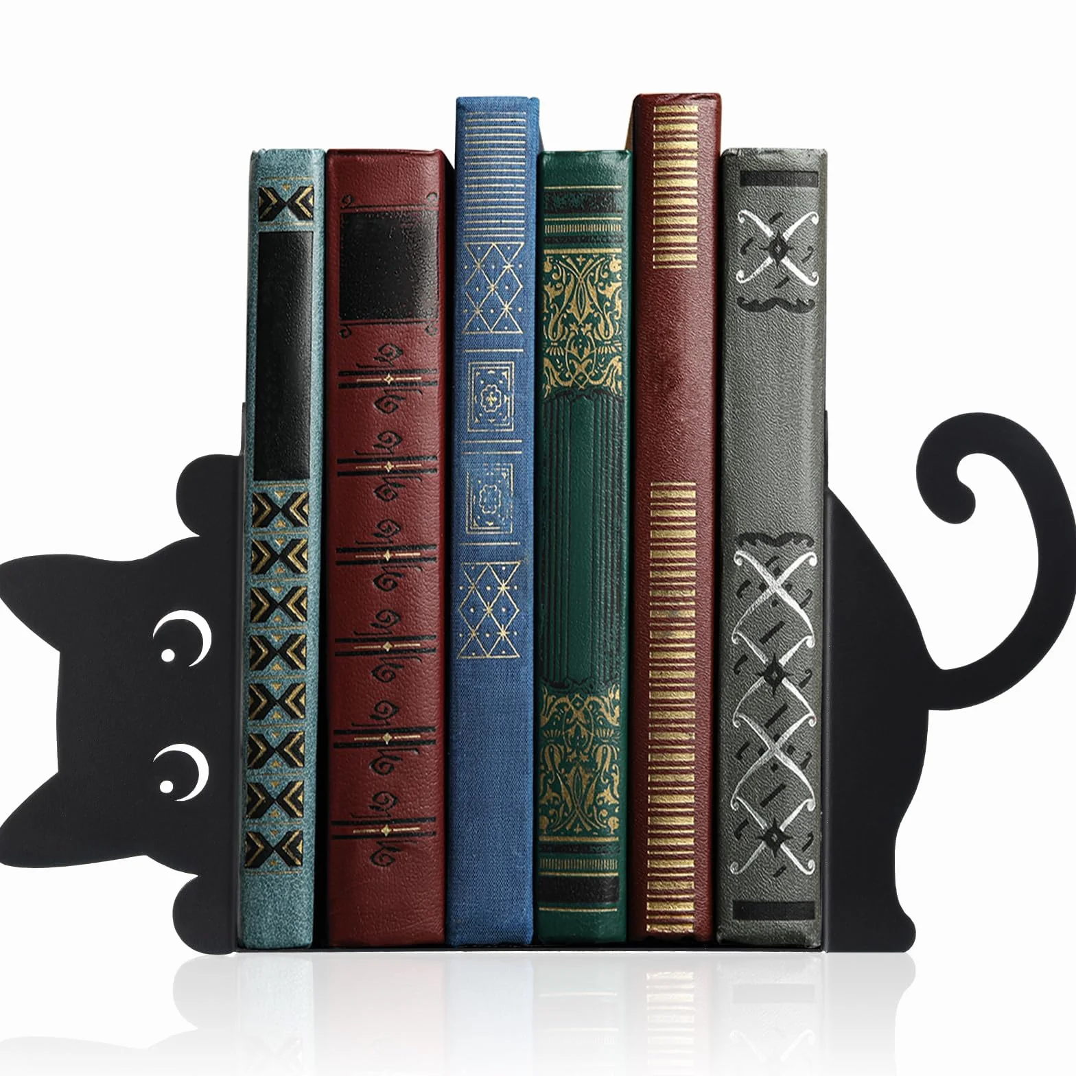 Fermalibri in Metallo Hidden Cat Nero, Fermalibri Decorativi Antiscivolo a Forma di Gatto per Libreria