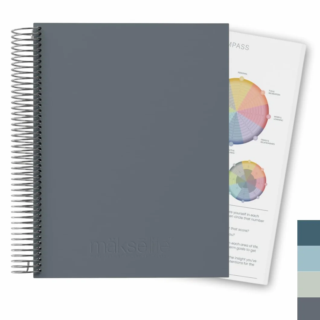 MäksēLife A5 trimestrale senza data per fissare obiettivi + agenda giornaliera – carta riciclata da 120 g/m², copertina in similpelle vegana Luxe, sistema di impostazione degli obiettivi, pagine di