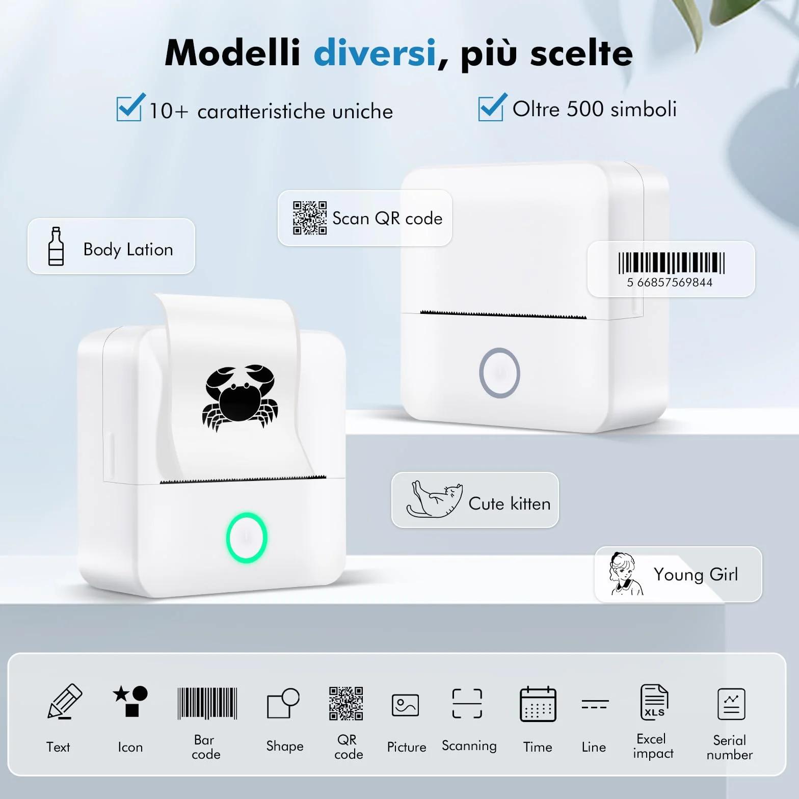 Stampante Etichette Autoadesive Bluetooth Portatile per Android iOS
