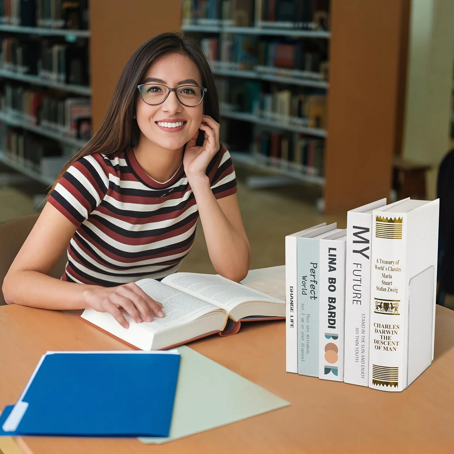 Fermalibri per Mensole Trasparente, Grande e Rinforzato, Ferma Libri per Libreria, Reggilibri Design Semplice Stabile